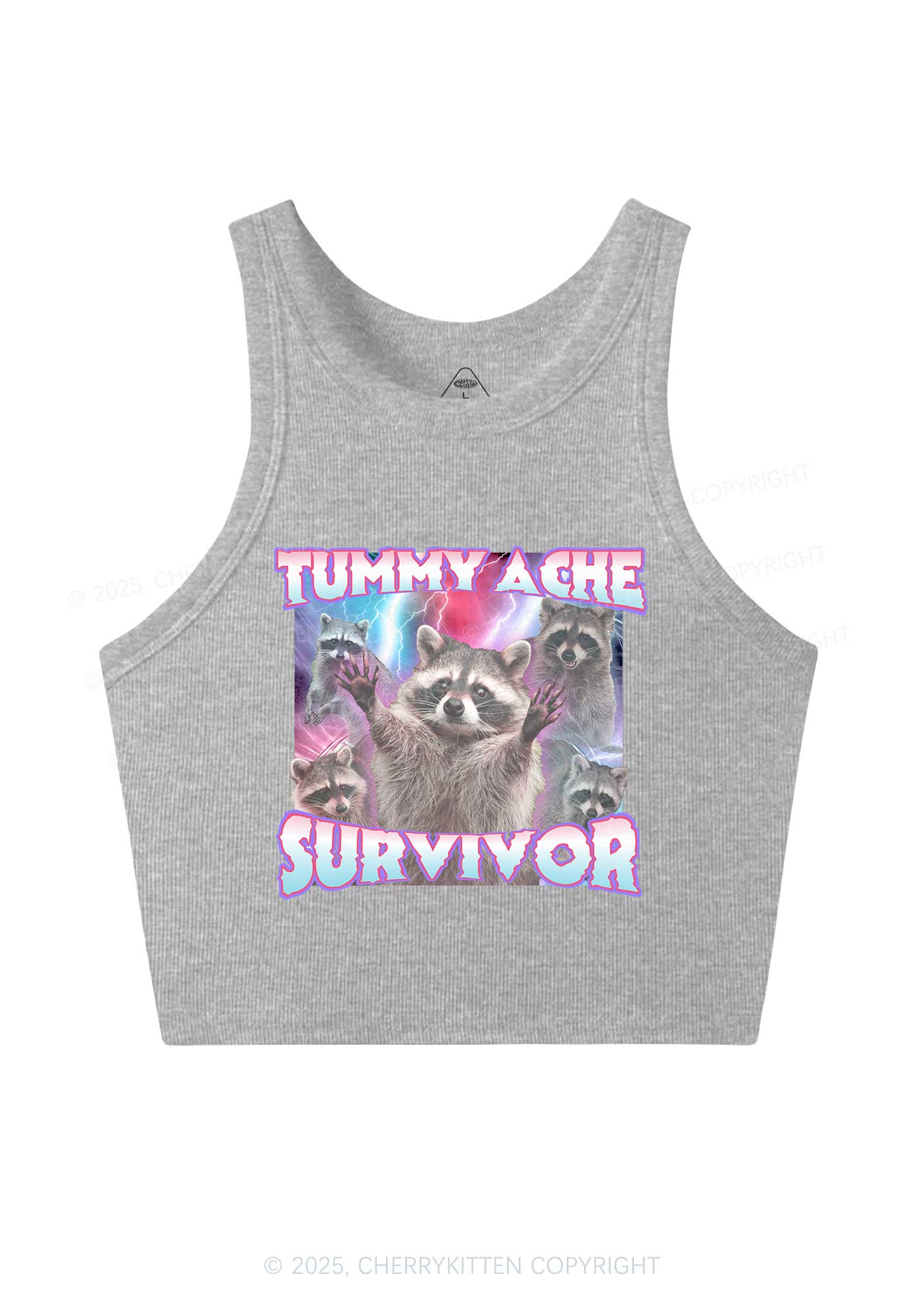 Tummy Ache Survivor Raccoon Y2K Crop Tank Top Cherrykitten