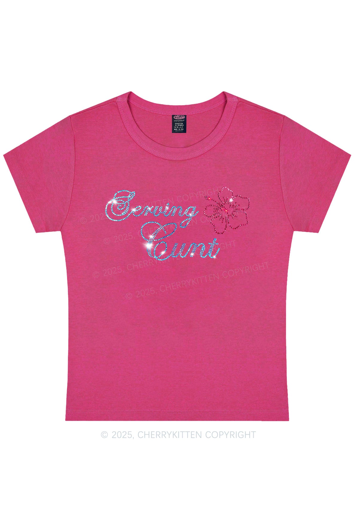 Rhinestone Serving Cxxt Y2K Baby Tee Cherrykitten