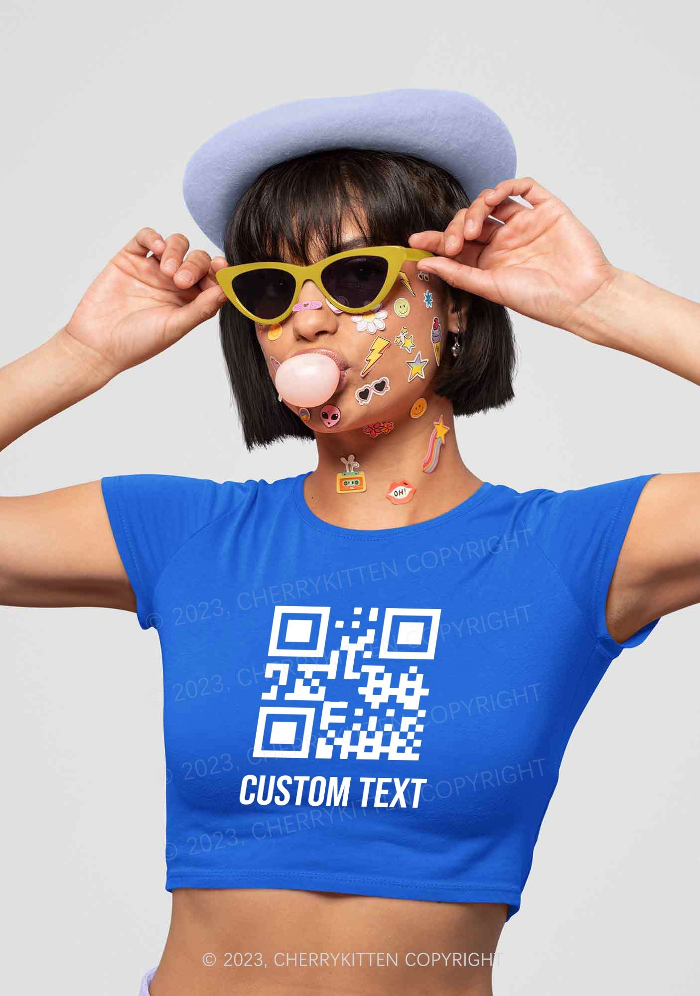 Custom Text QR Code Y2K Baby Tee Cherrykitten