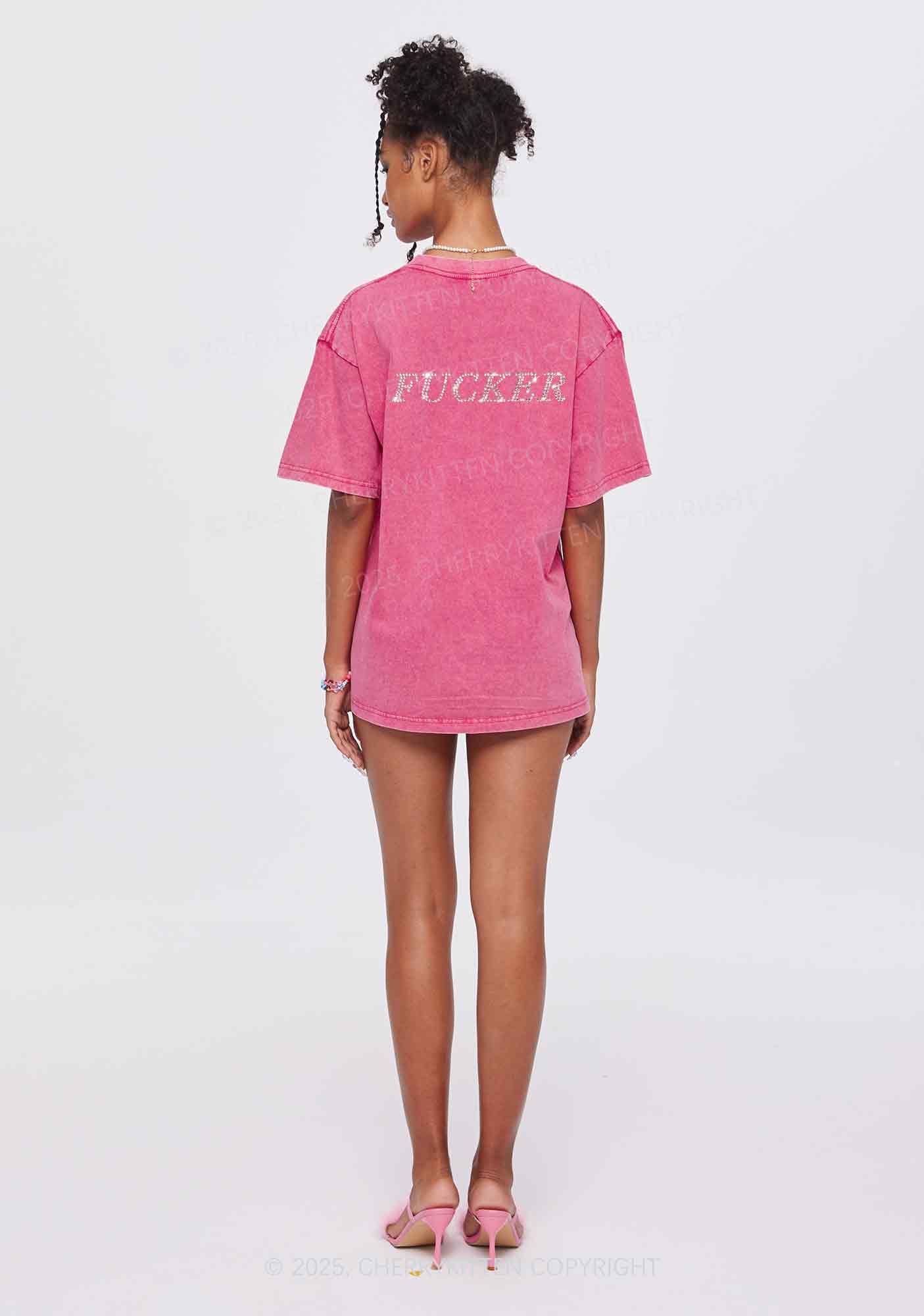Rhinestone Motherfxcker Two Sides Y2K Shirts Washed Tee Cherrykitten