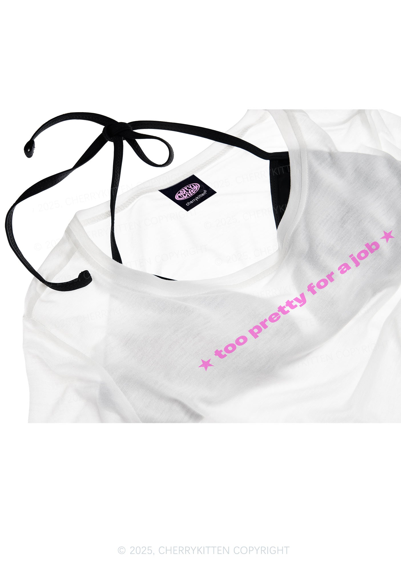 Too Pretty For Job Y2K Sheer Boyfriend Tee Cherrykitten