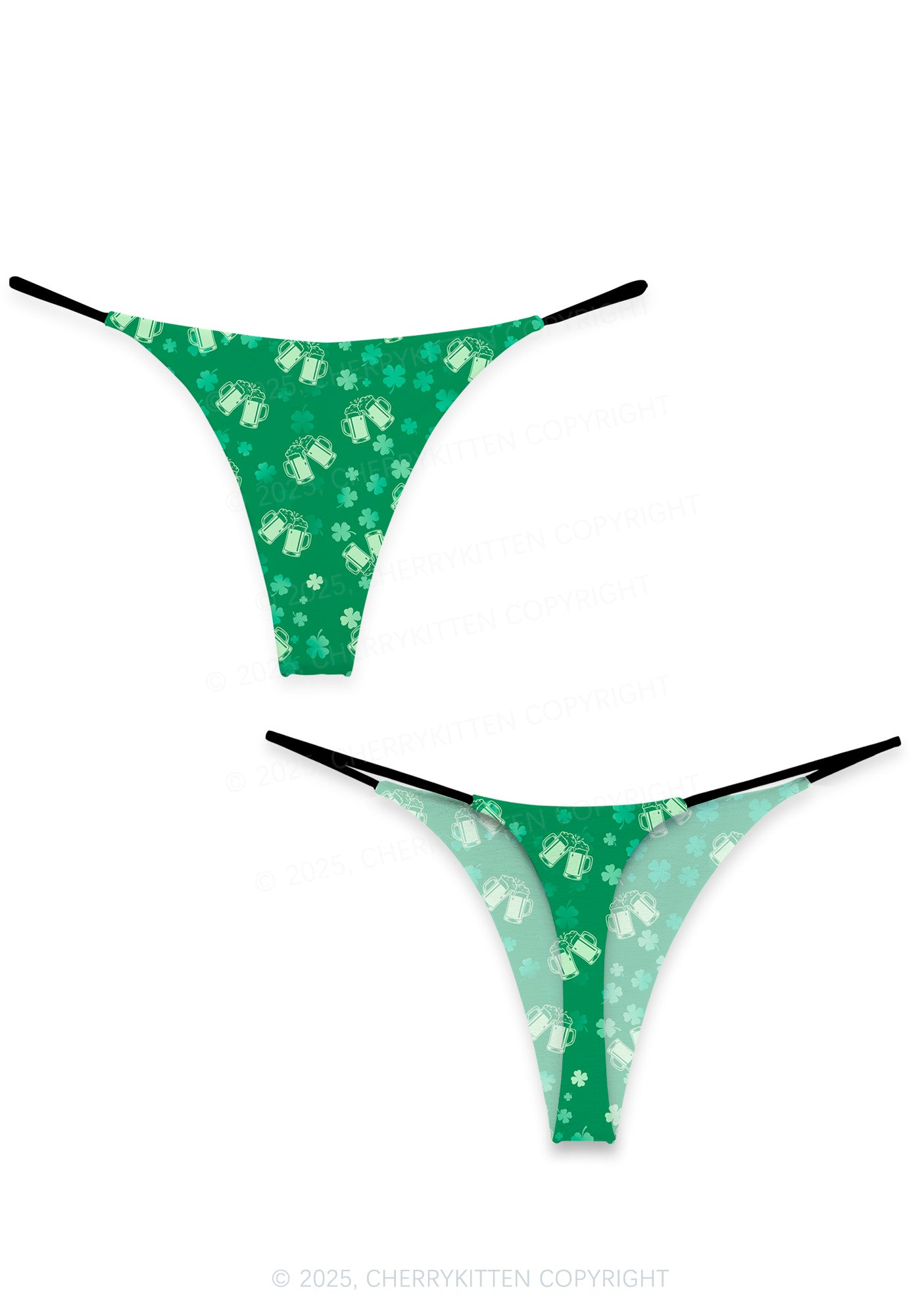 Green Beer Clover St Patricks Y2K Print Bikini String Thong Cherrykitten