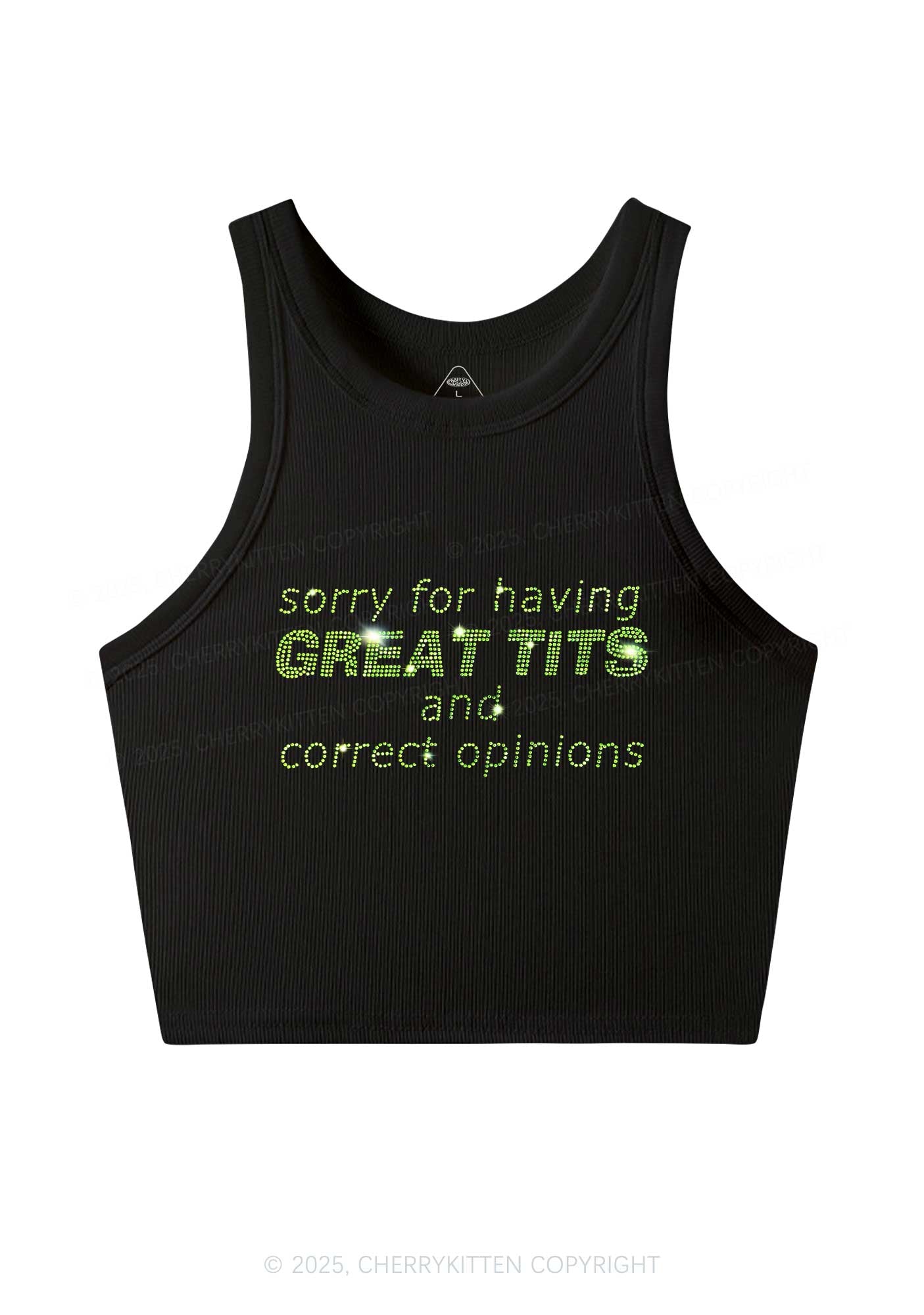 Rhinestone Sorry For Having Correct Opinions Y2K Crop Tank Top Cherrykitten
