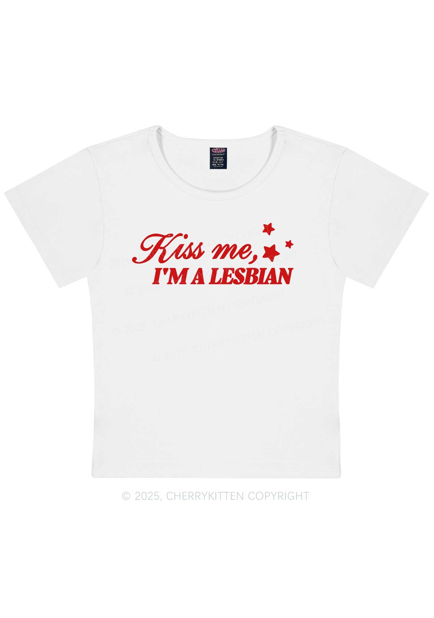 Kiss Me Im Lesbian Pride Y2K Baby Tee Cherrykitten