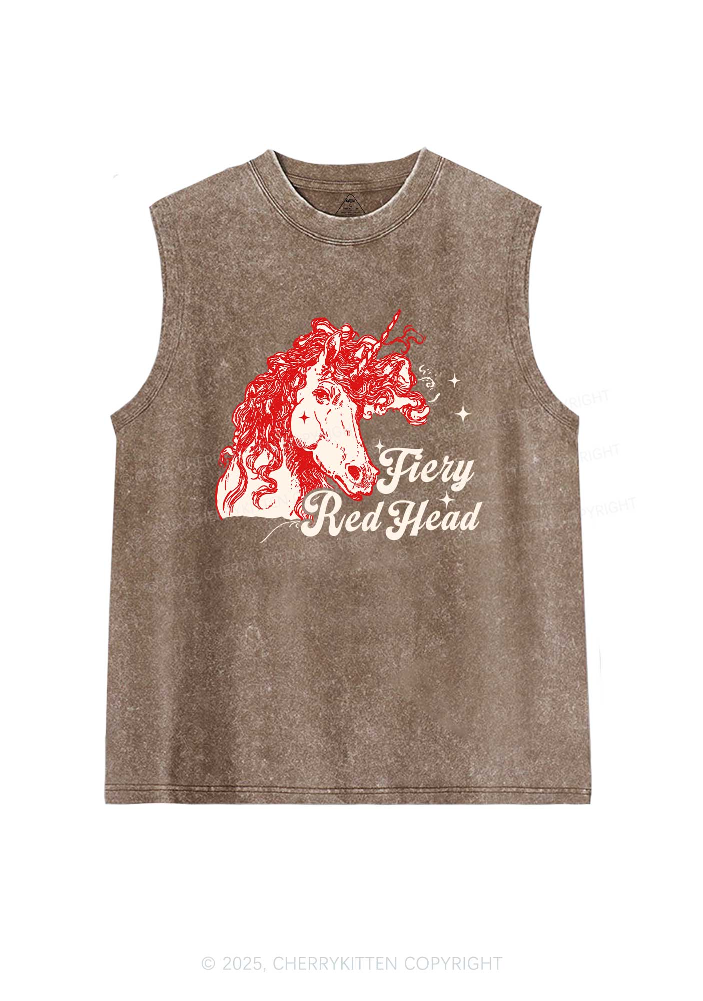 Fiery Red Head Y2K Washed Muscle Tank Cherrykitten