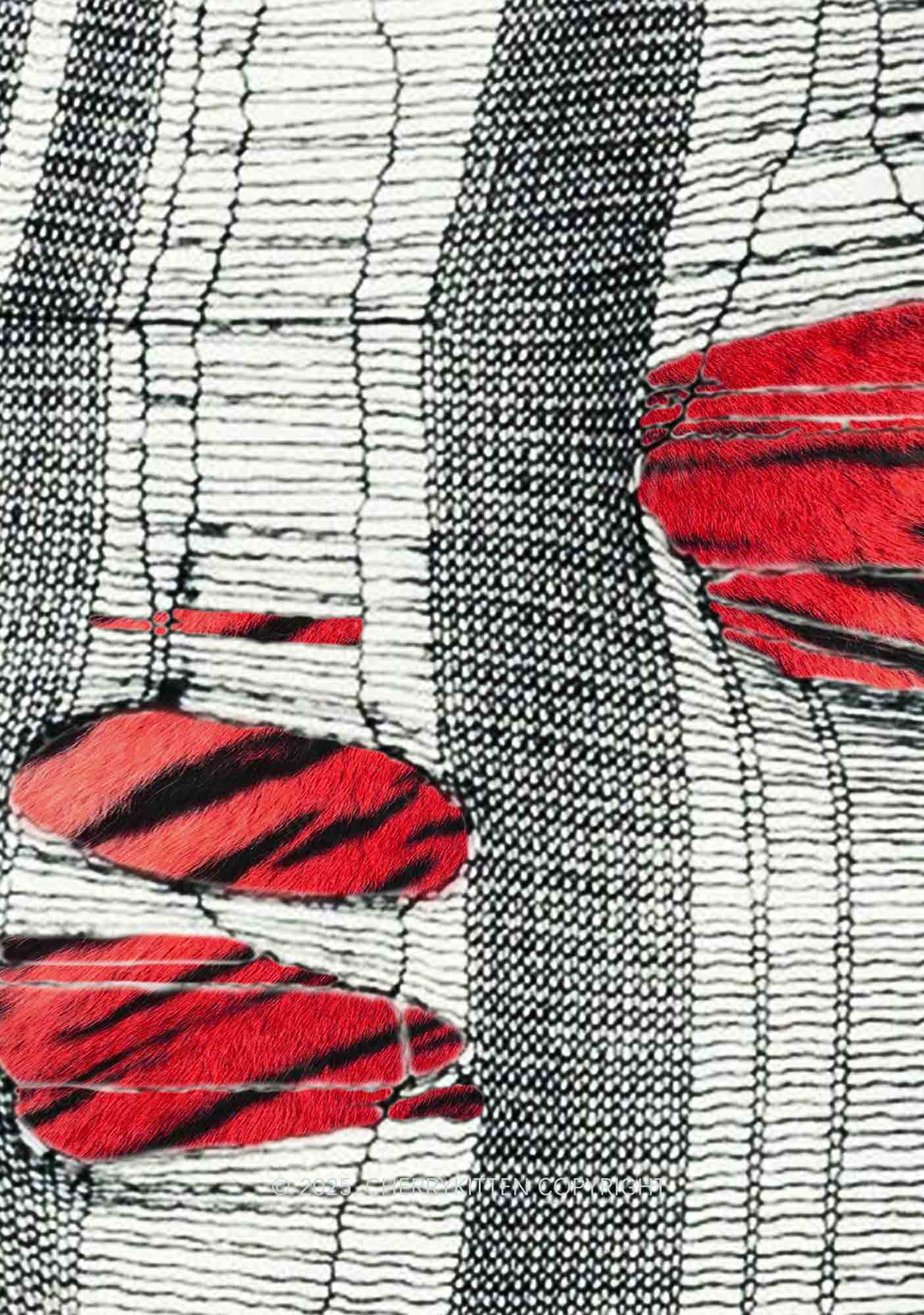 Tiger Striped Red Block Y2K Mesh Crop Top Cherrykitten