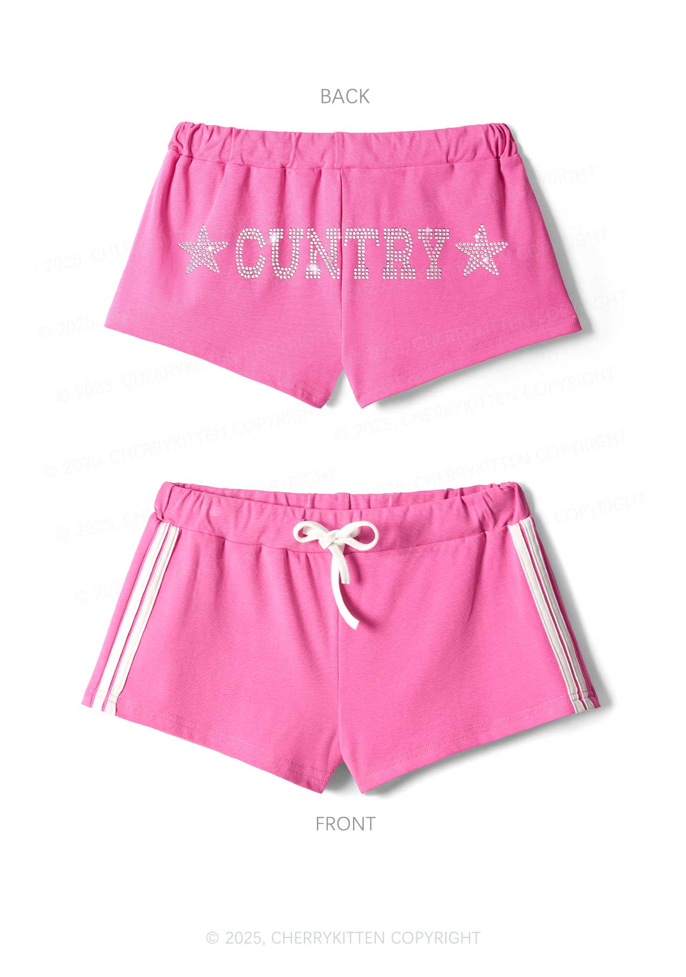 Rhinestone Cuntry Y2K Drawstring Mini Shorts Cherrykitten