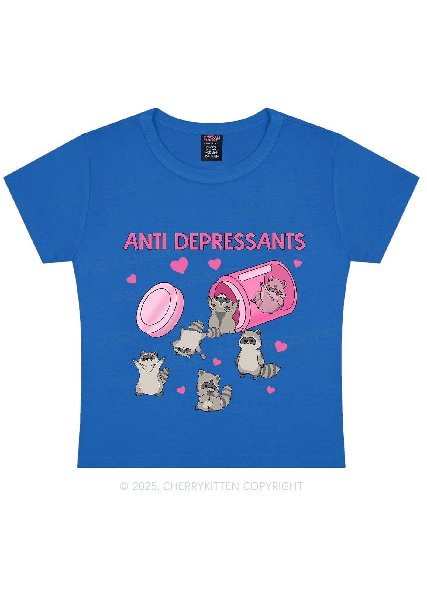 Anti Depressants Raccoon Y2K Baby Tee Cherrykitten