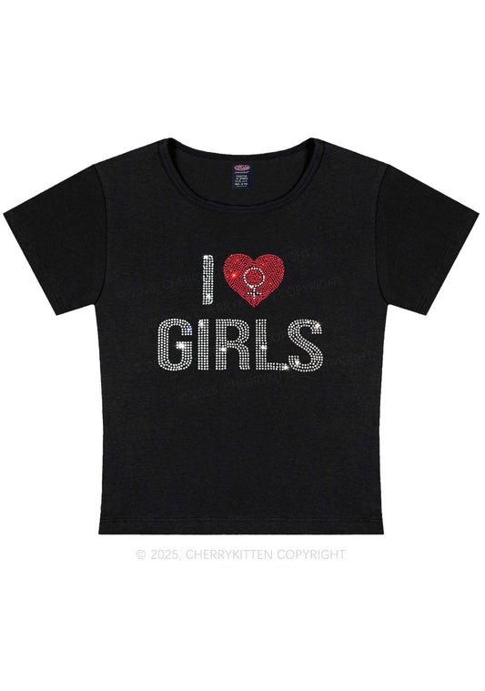 Rhinestone I Love Girls Pride Y2K Baby Tee Cherrykitten