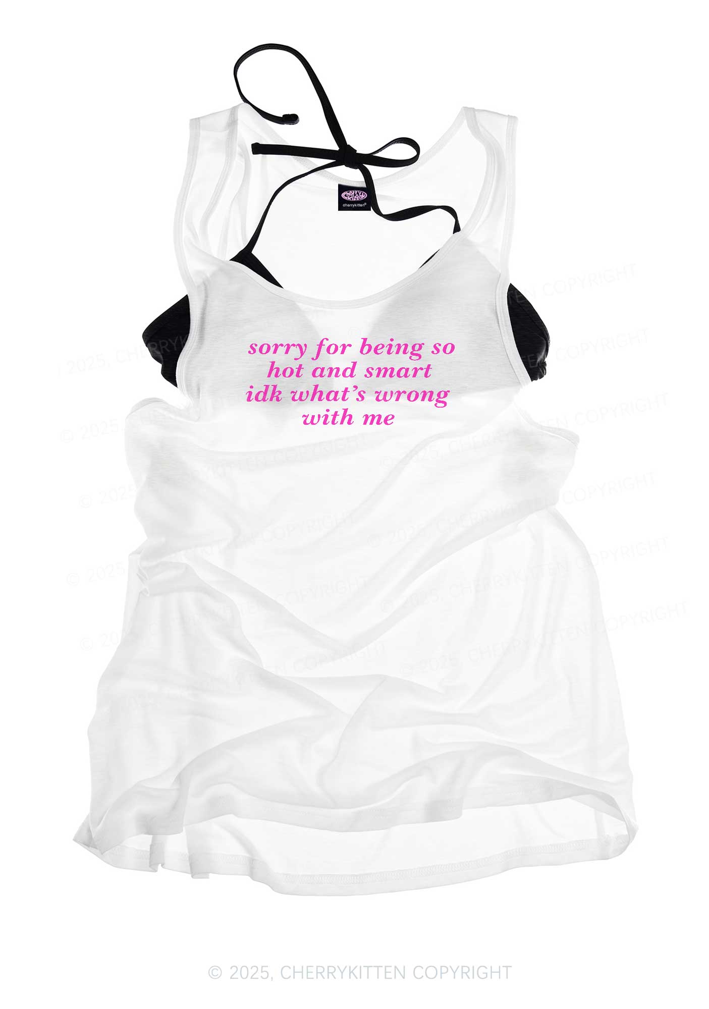 Sorry For Being So Smart Y2K Sheer Boyfriend Tank Cherrykitten