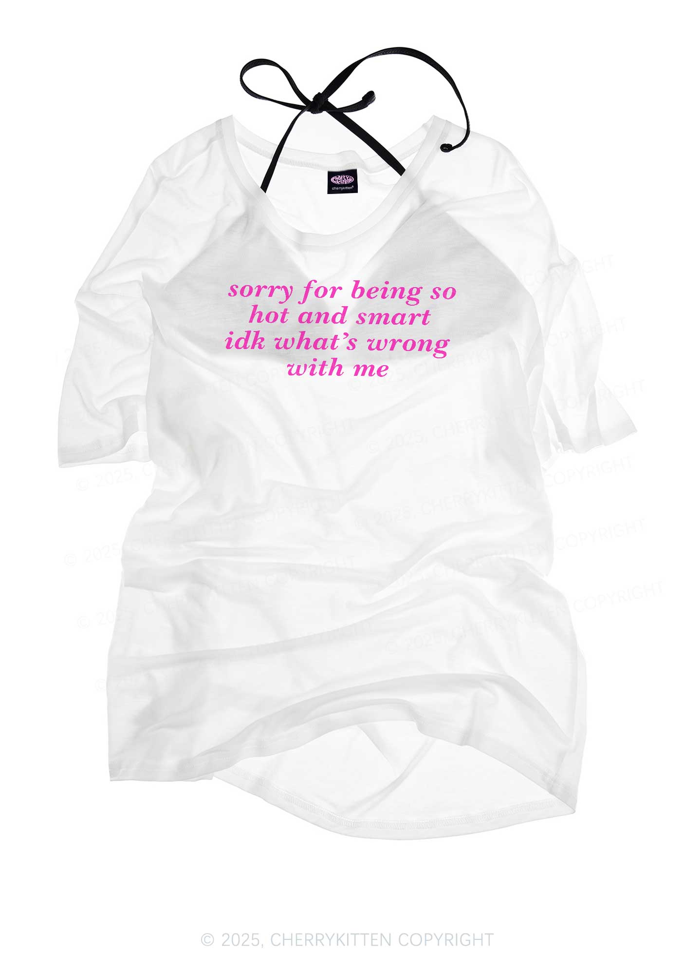 Sorry For Being So Smart Y2K Sheer Boyfriend Tee Cherrykitten