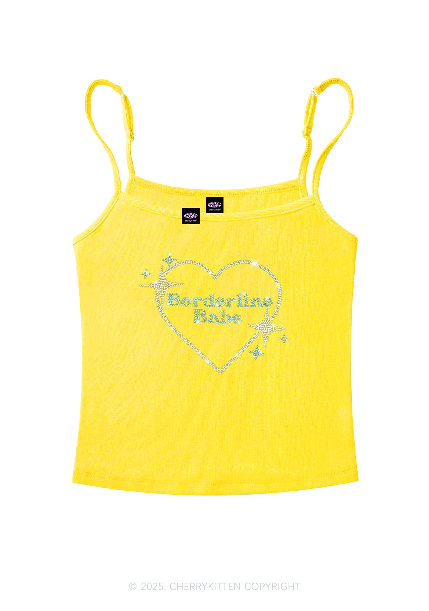 Rhinestone Borderline Personality Babe Y2K Spaghetti Strap Cami Cherrykitten