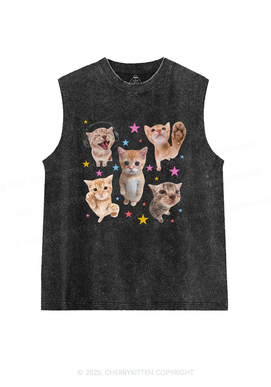 Adorable Cats Y2K Washed Muscle Tank Cherrykitten