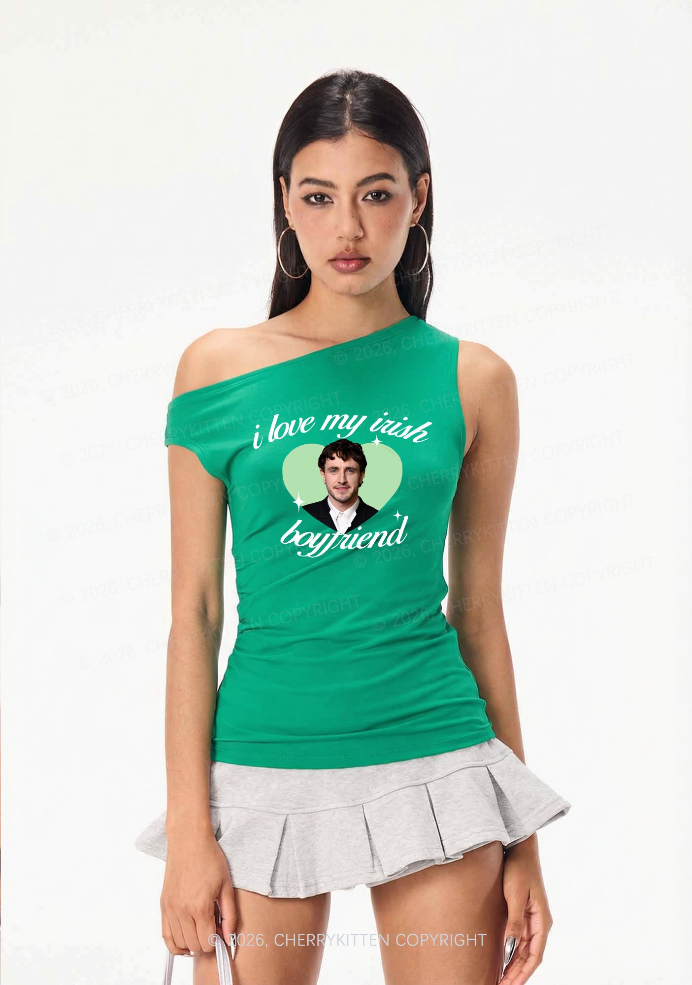 Custom Love My Irish Boyfriend St Patricks Y2K Off Shoulder Tank Top Cherrykitten
