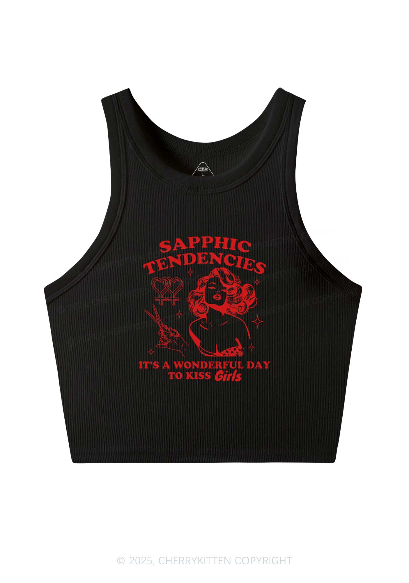 Sapphic Tendencies Kiss Girls Y2K Crop Tank Top Cherrykitten