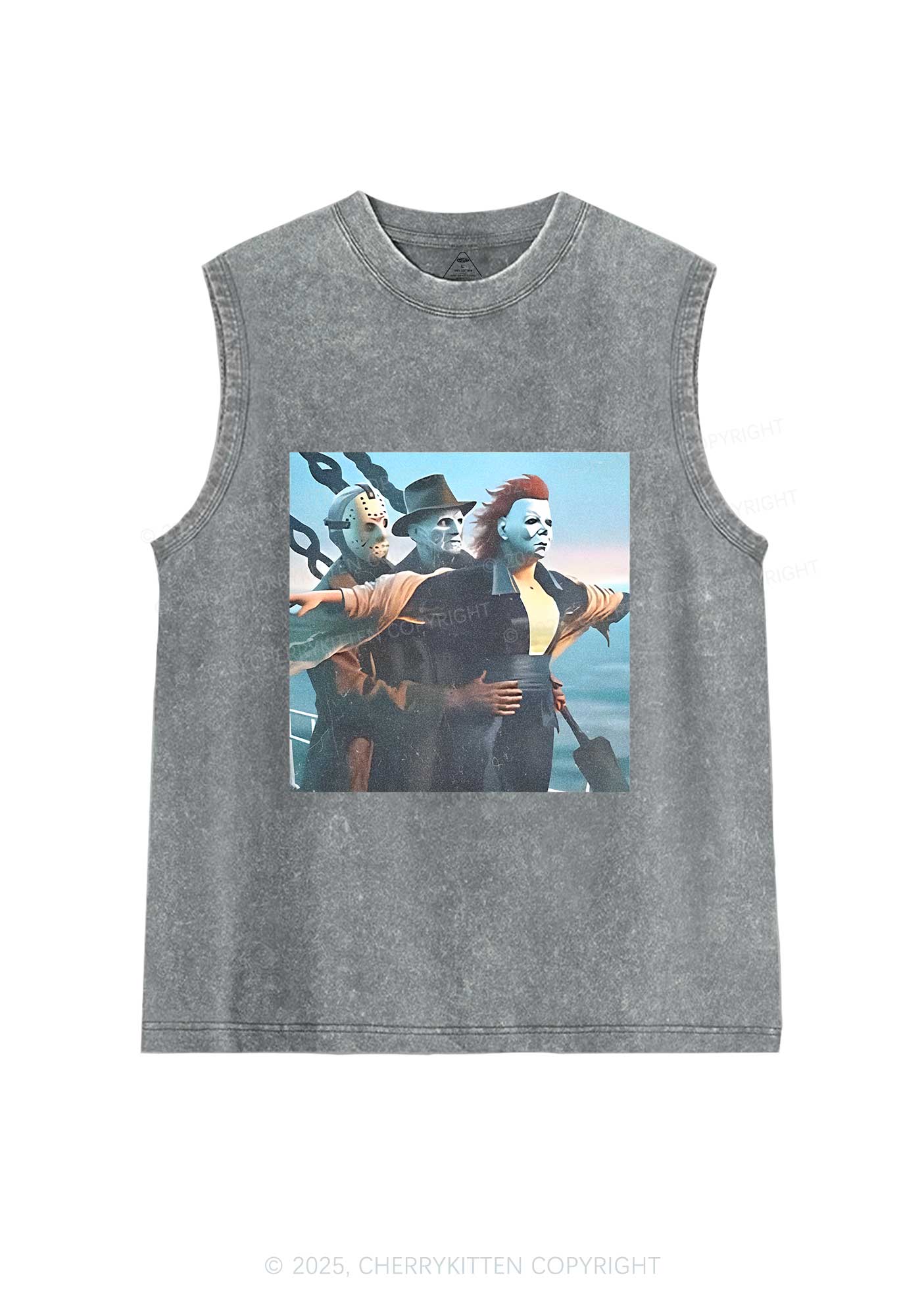 Halloween Horror Characters Y2K Washed Muscle Tank Cherrykitten