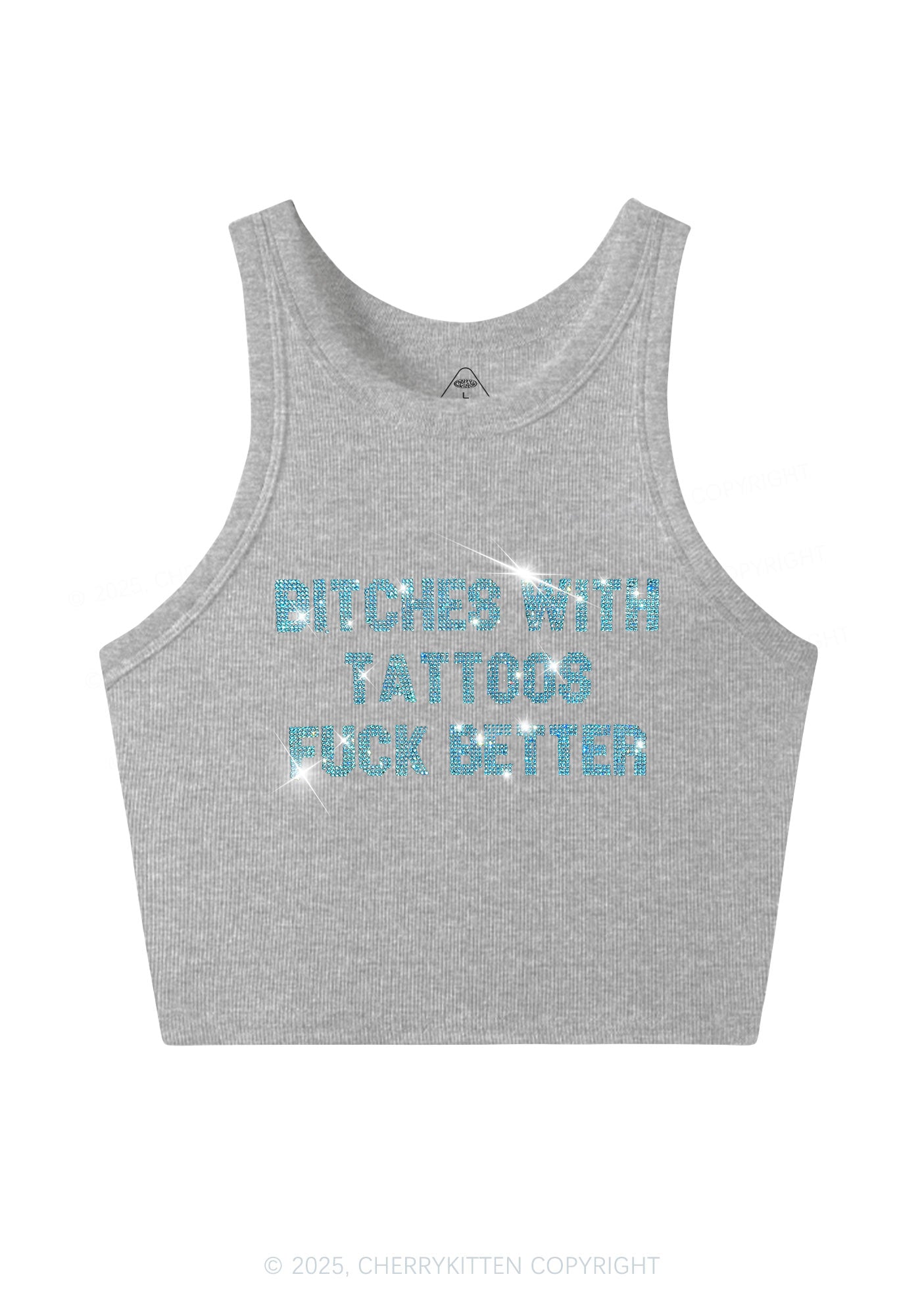 Rhinestone Bxxches With Tattoos Fxxk Better Y2K Crop Tank Top Cherrykitten