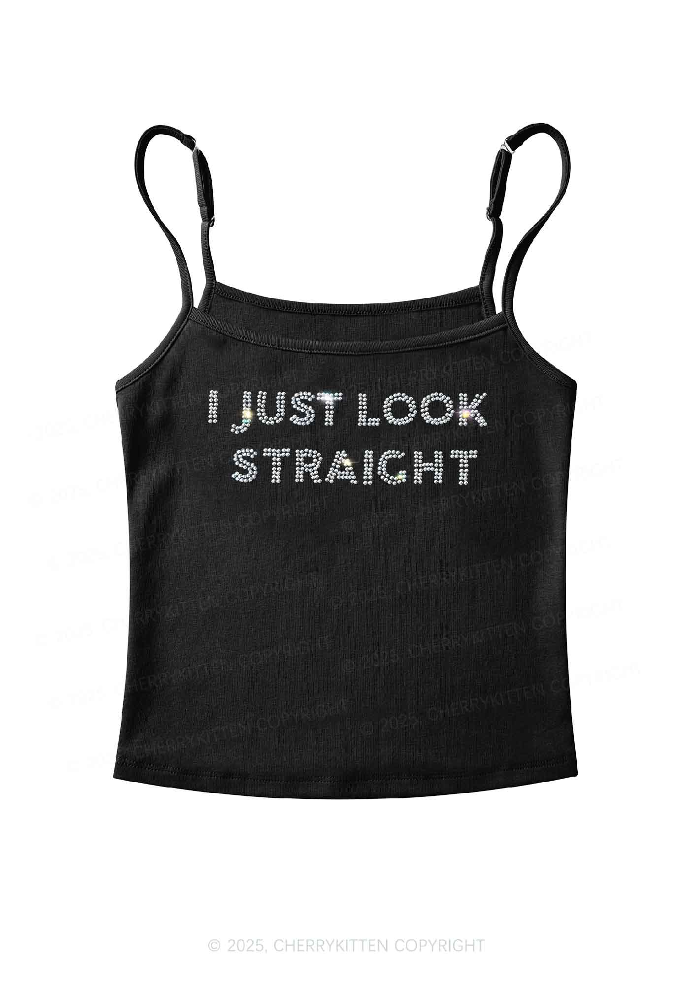 Rhinestone I Just Look Straight Pride Y2K Spaghetti Strap Cami Cherrykitten