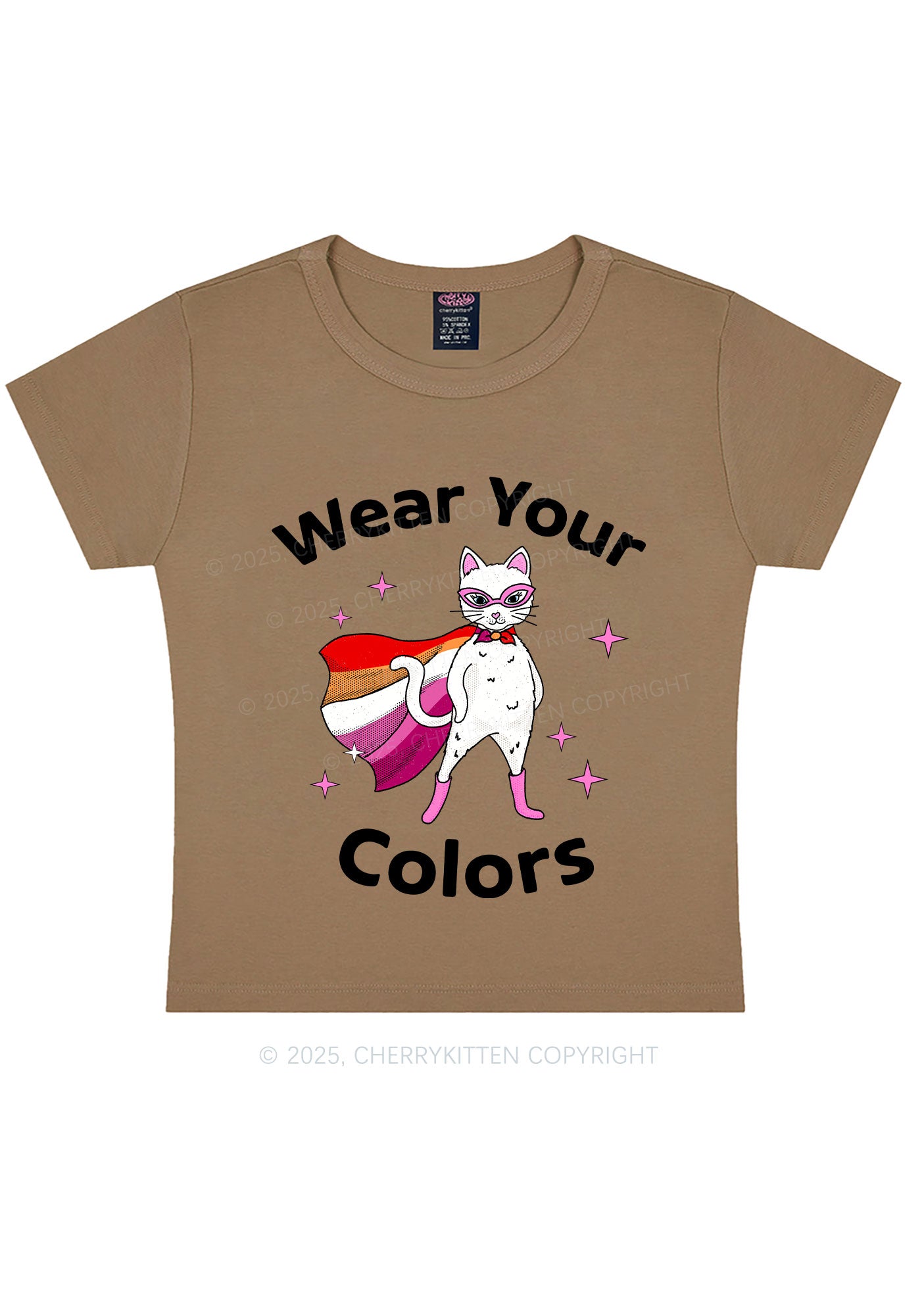 Lesbian Flag Cat Pride Y2K Baby Tee Cherrykitten