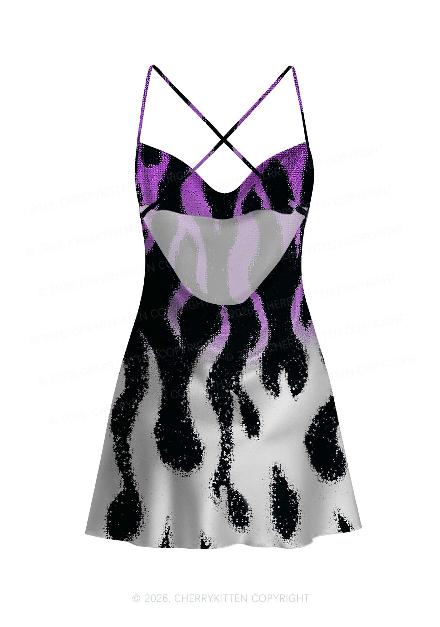 Asexual Flame Pride Y2K Print Satin Cowl Neck Slip Dress Cherrykitten