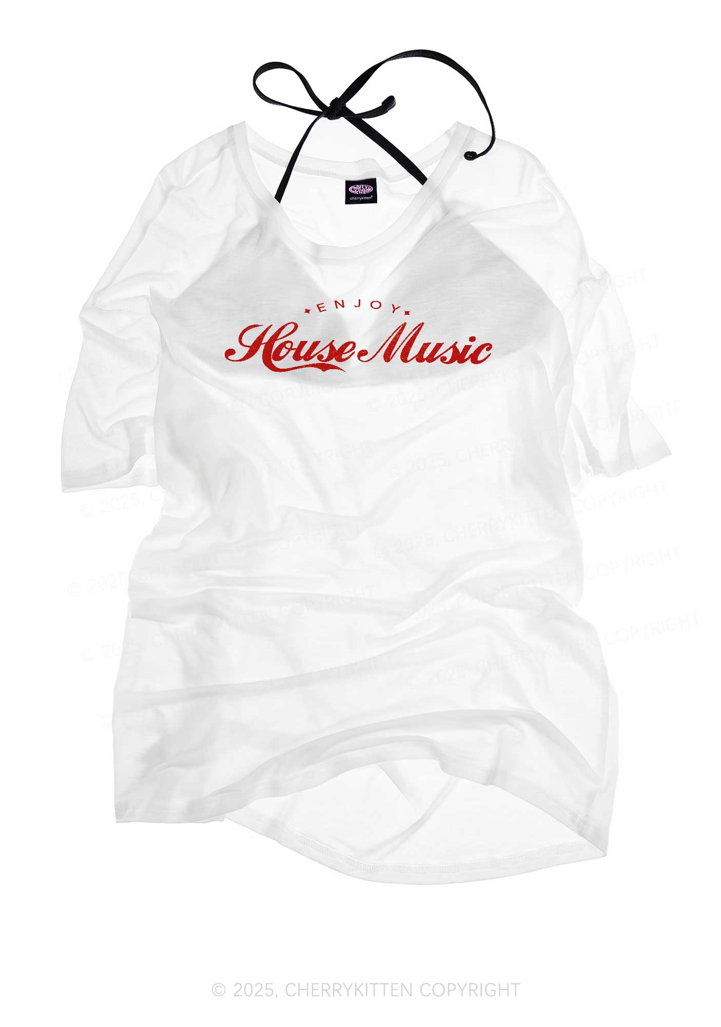 Enjoy House Music Y2K Sheer Boyfriend Tee Cherrykitten