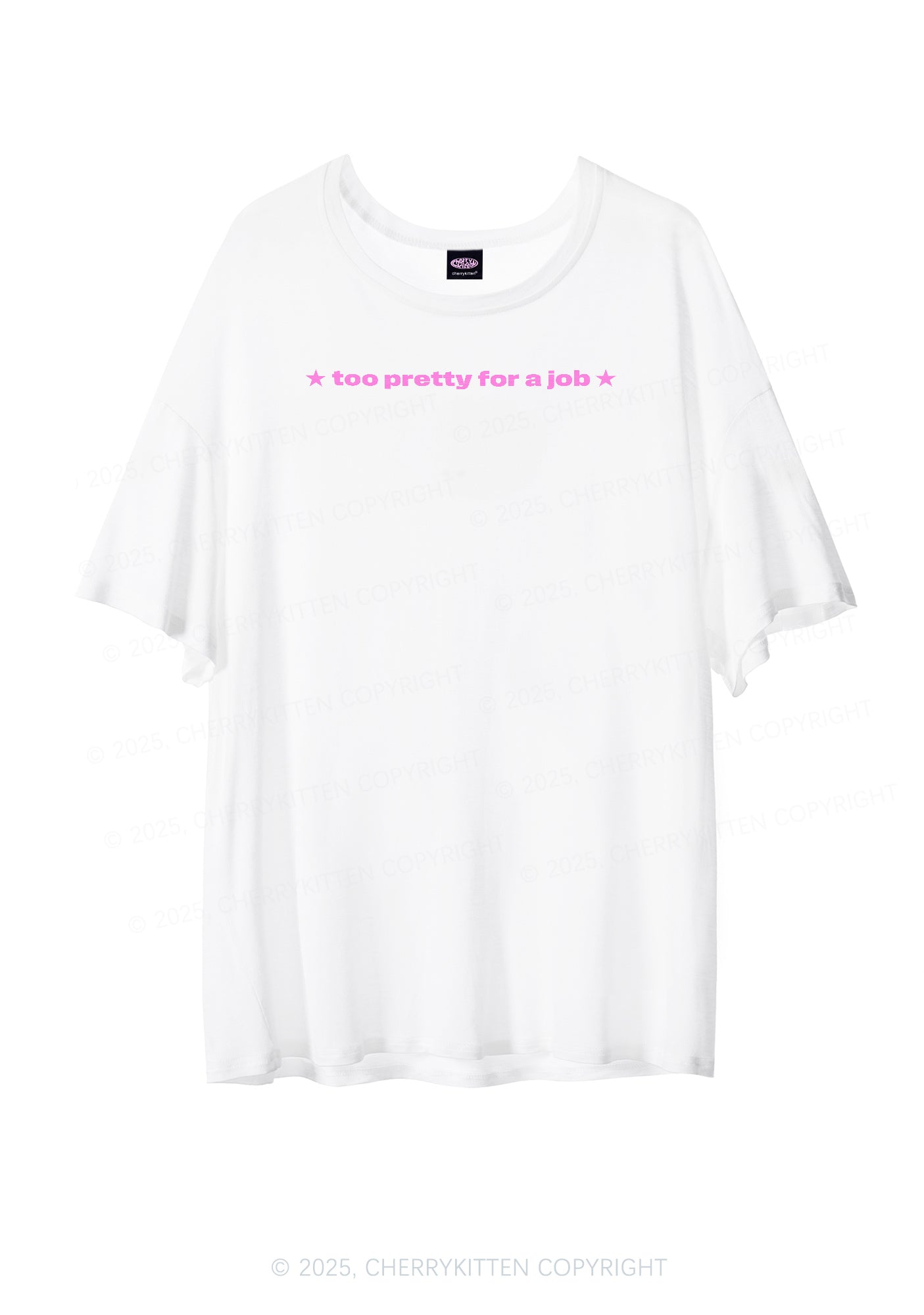 Too Pretty For Job Y2K Sheer Boyfriend Tee Cherrykitten
