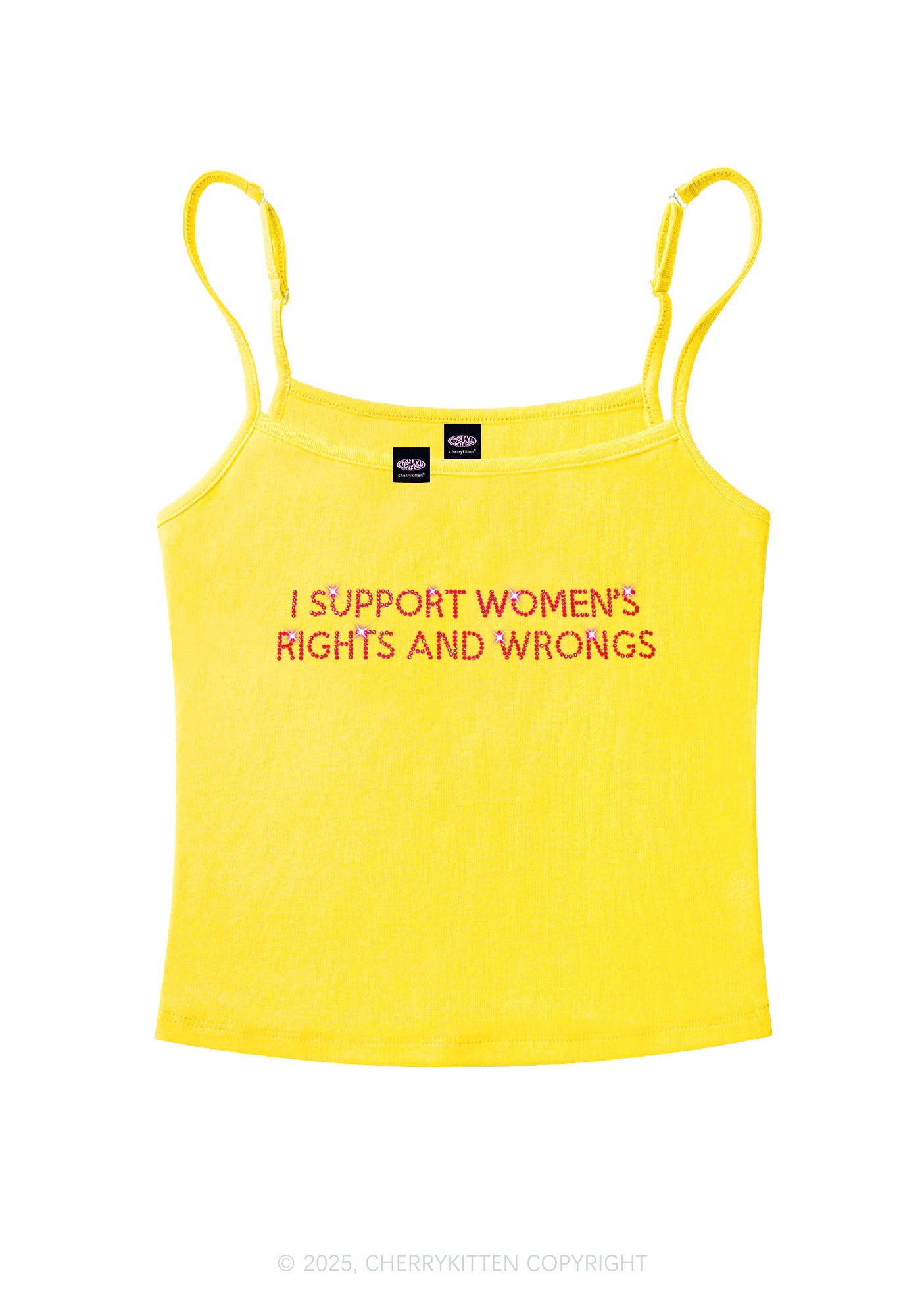 Rhinestone I Support Women Y2K Spaghetti Strap Cami Cherrykitten