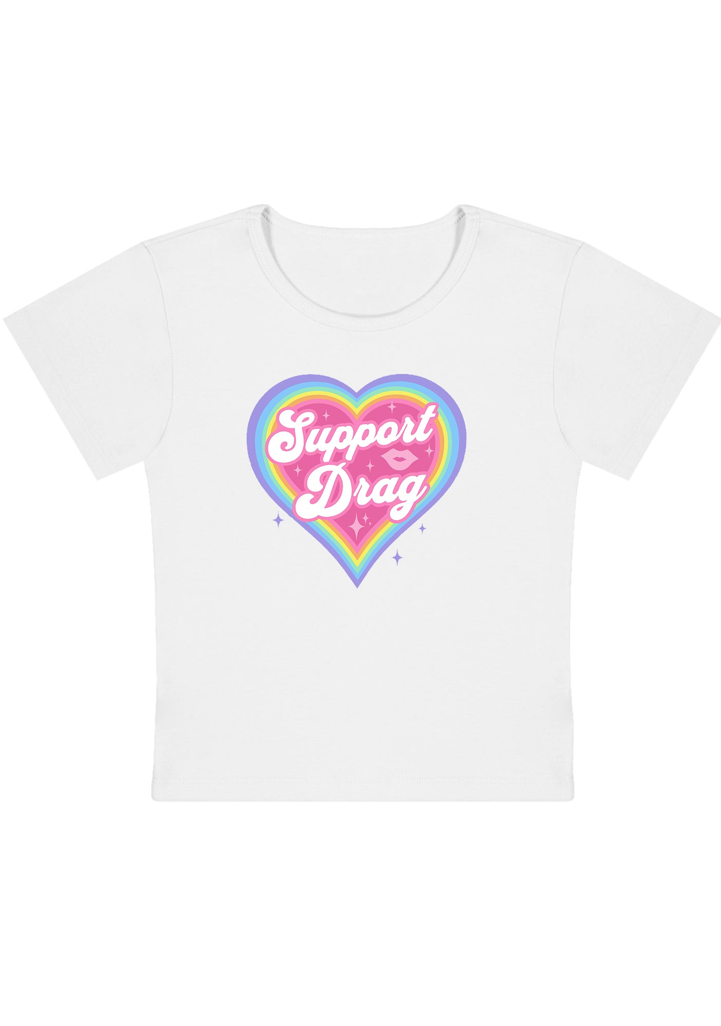 Curvy Rainbow Heart Support Drag Lip Print Baby Tee