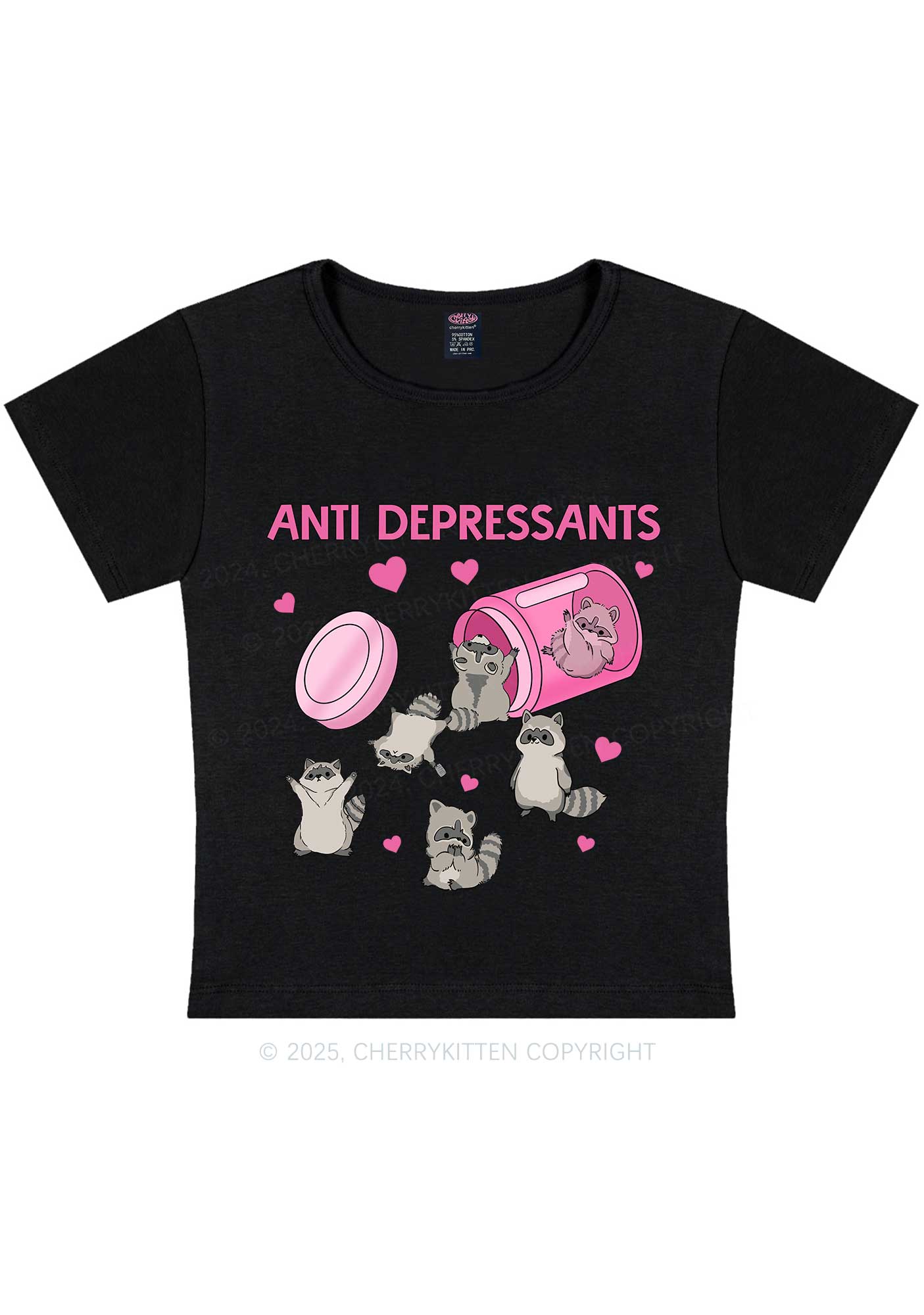 Anti Depressants Raccoon Y2K Baby Tee Cherrykitten