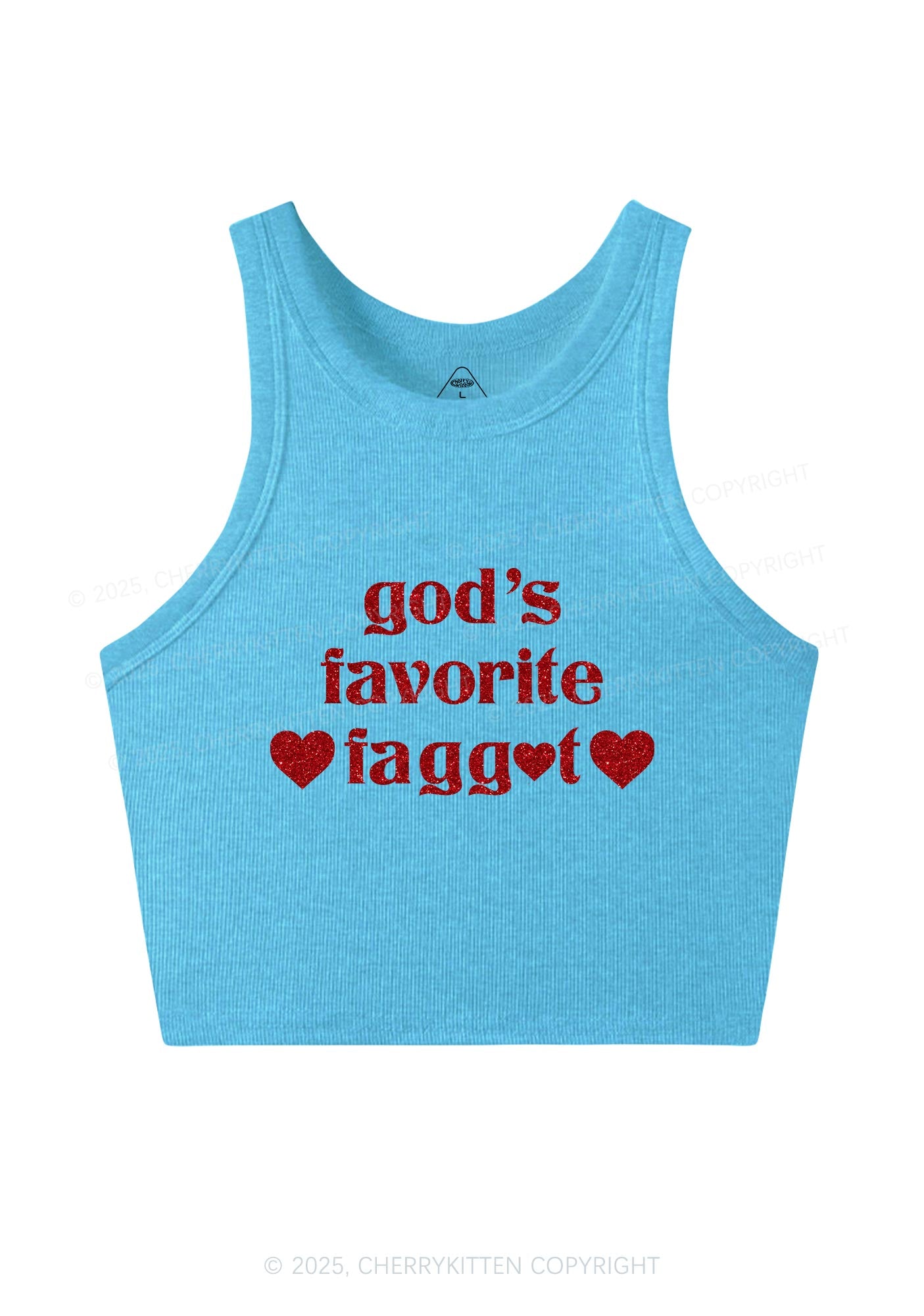 Glitter Gods Favorite Faggot Pride Y2K Crop Tank Top Cherrykitten
