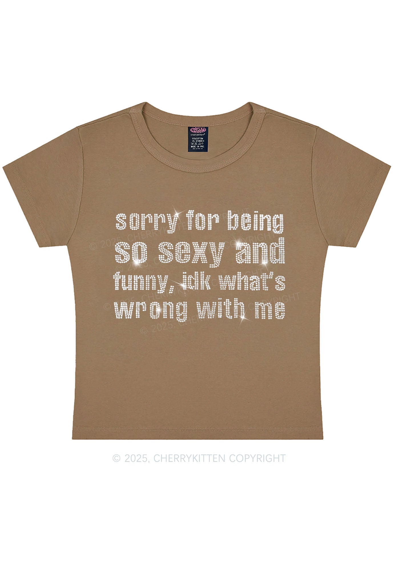Rhinestone Sorry For Being So Funny Y2K Baby Tee Cherrykitten