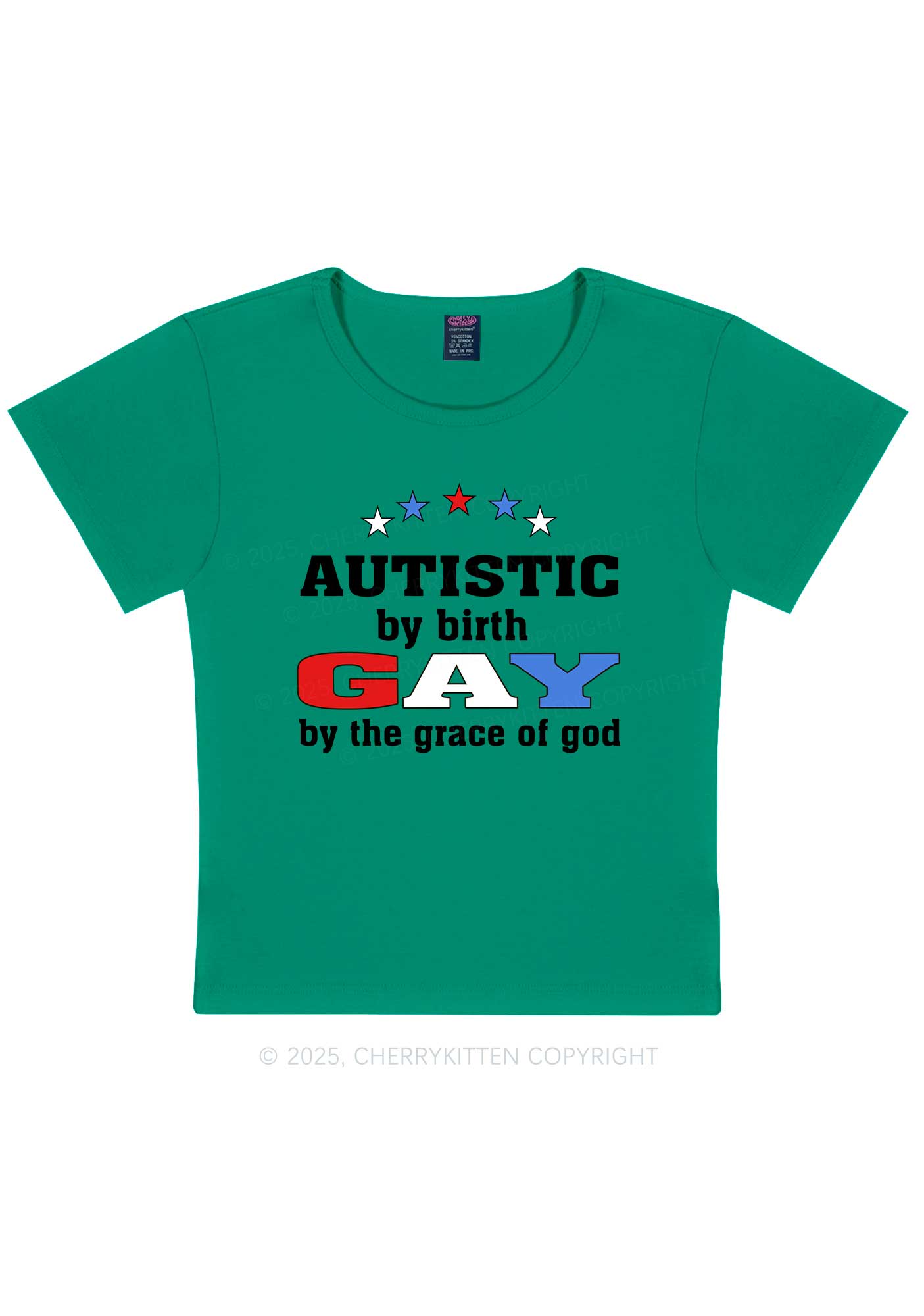 Autistic By Birth Gay Pride Y2K Baby Tee Cherrykitten