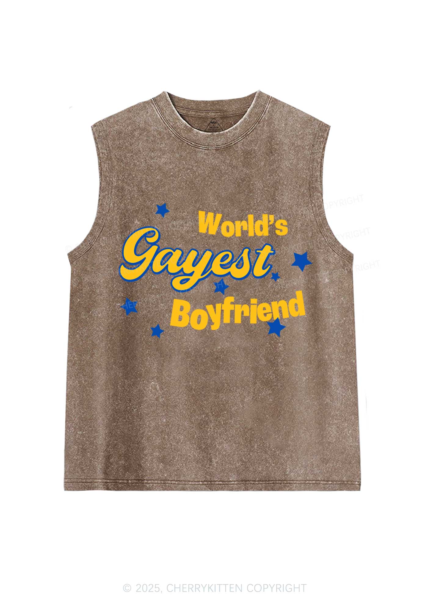 Worlds Gayest Boyfriend Pride Y2K Washed Muscle Tank Cherrykitten