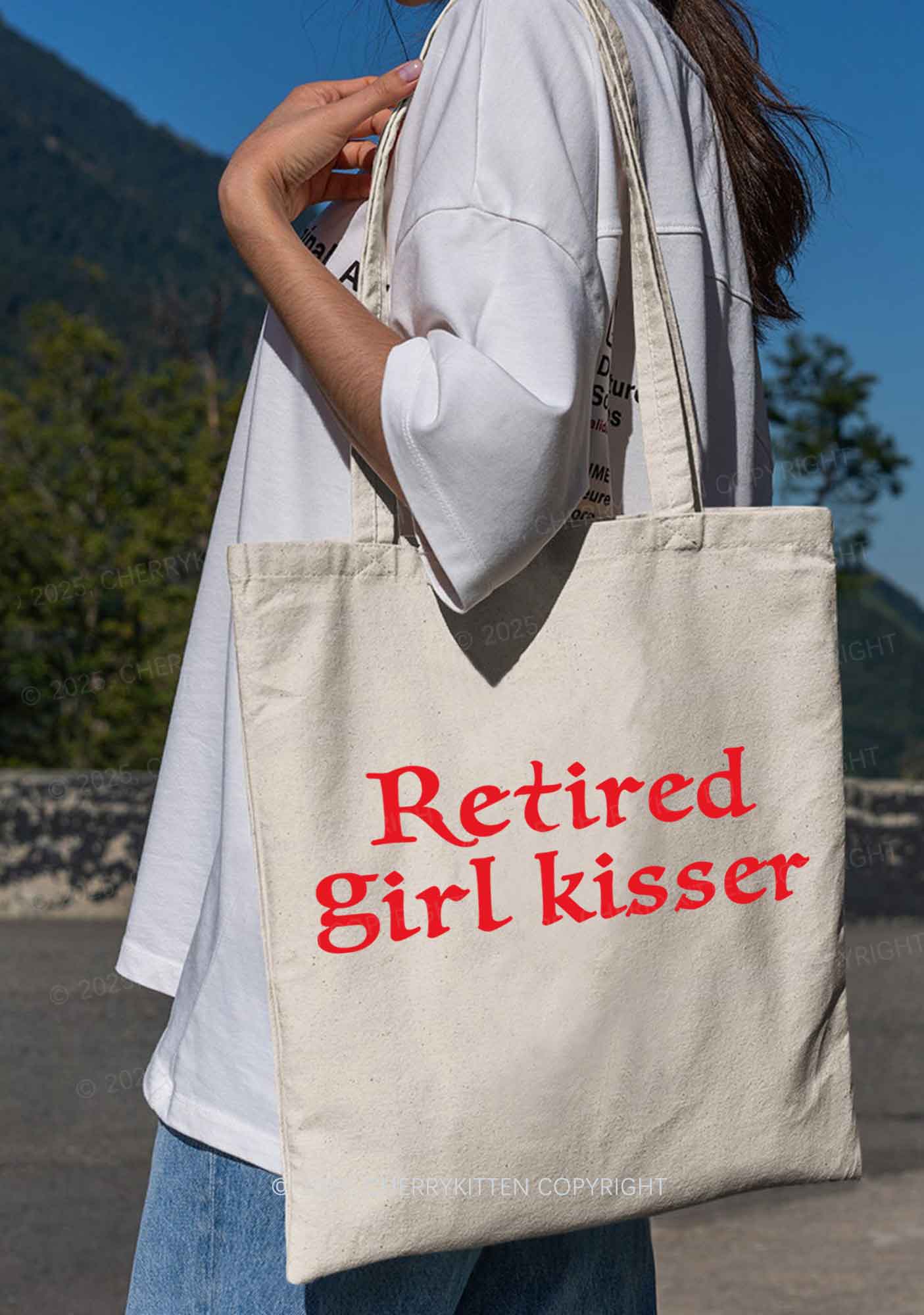 Retired Girl Kisser Pride Y2K Canvas Tote Bag Cherrykitten