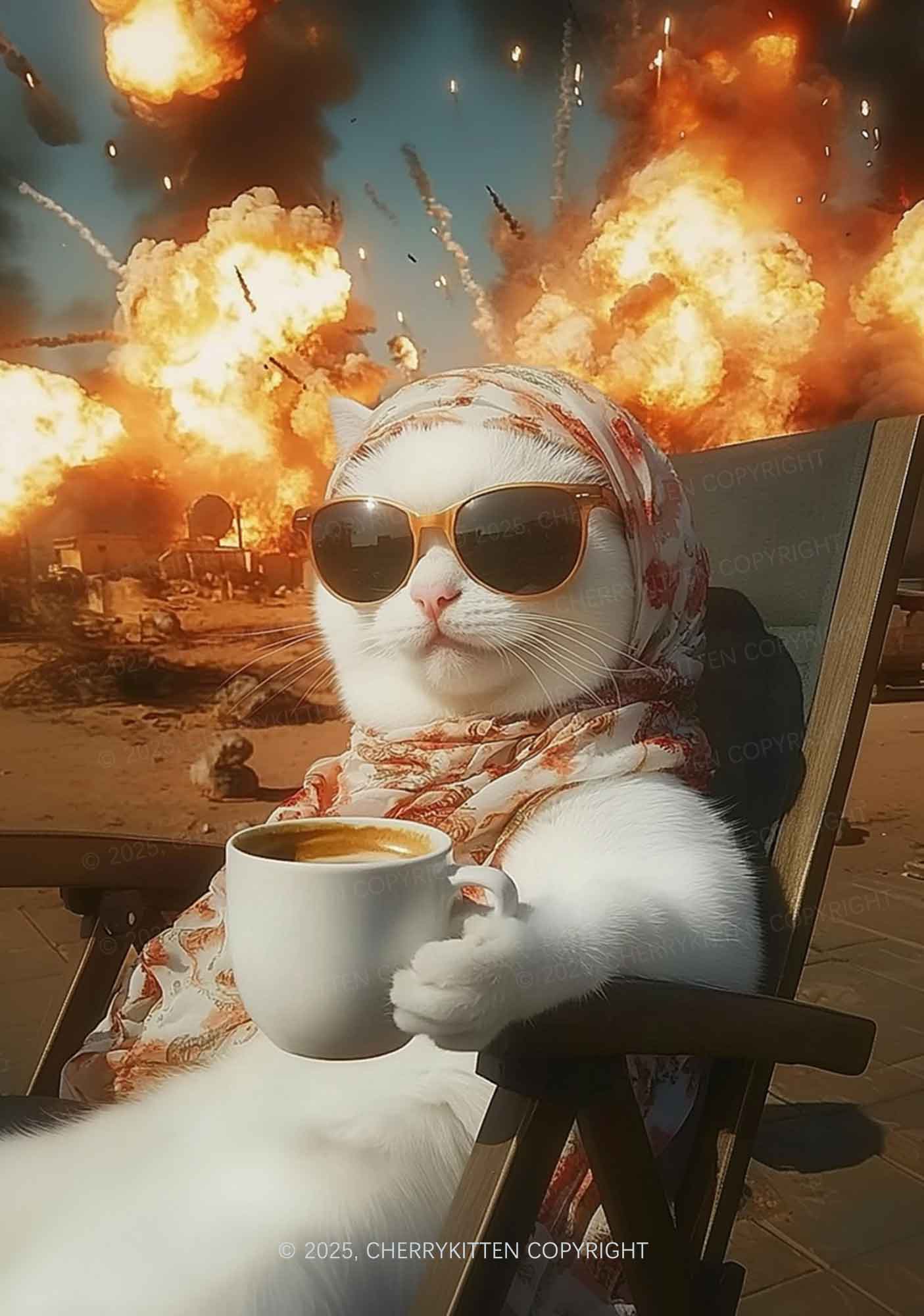 Cool Cat Enjoying Coffee Y2K Print Mini Skirt Cherrykitten