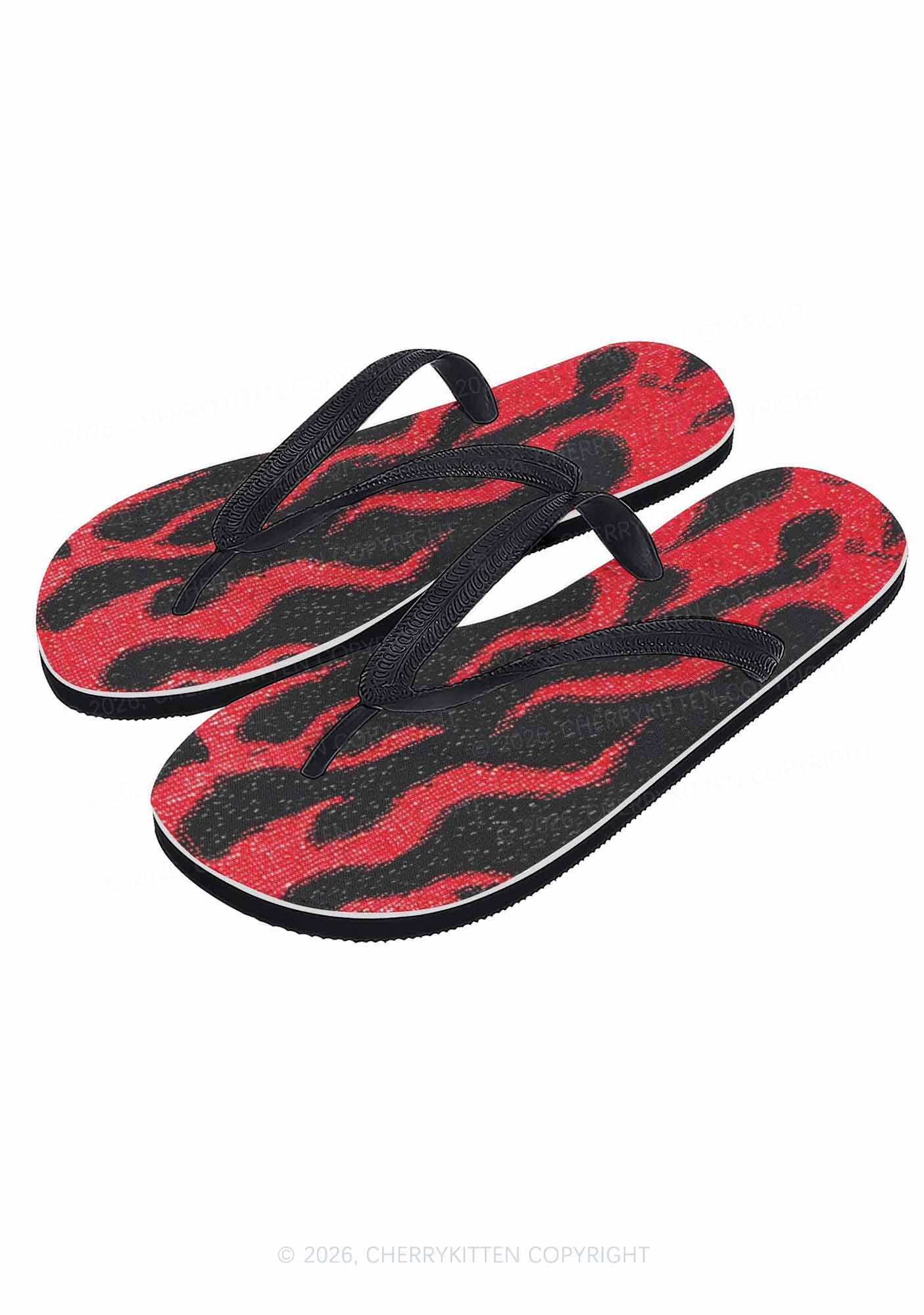 Red Flame Y2K Print Flip Flops Cherrykitten