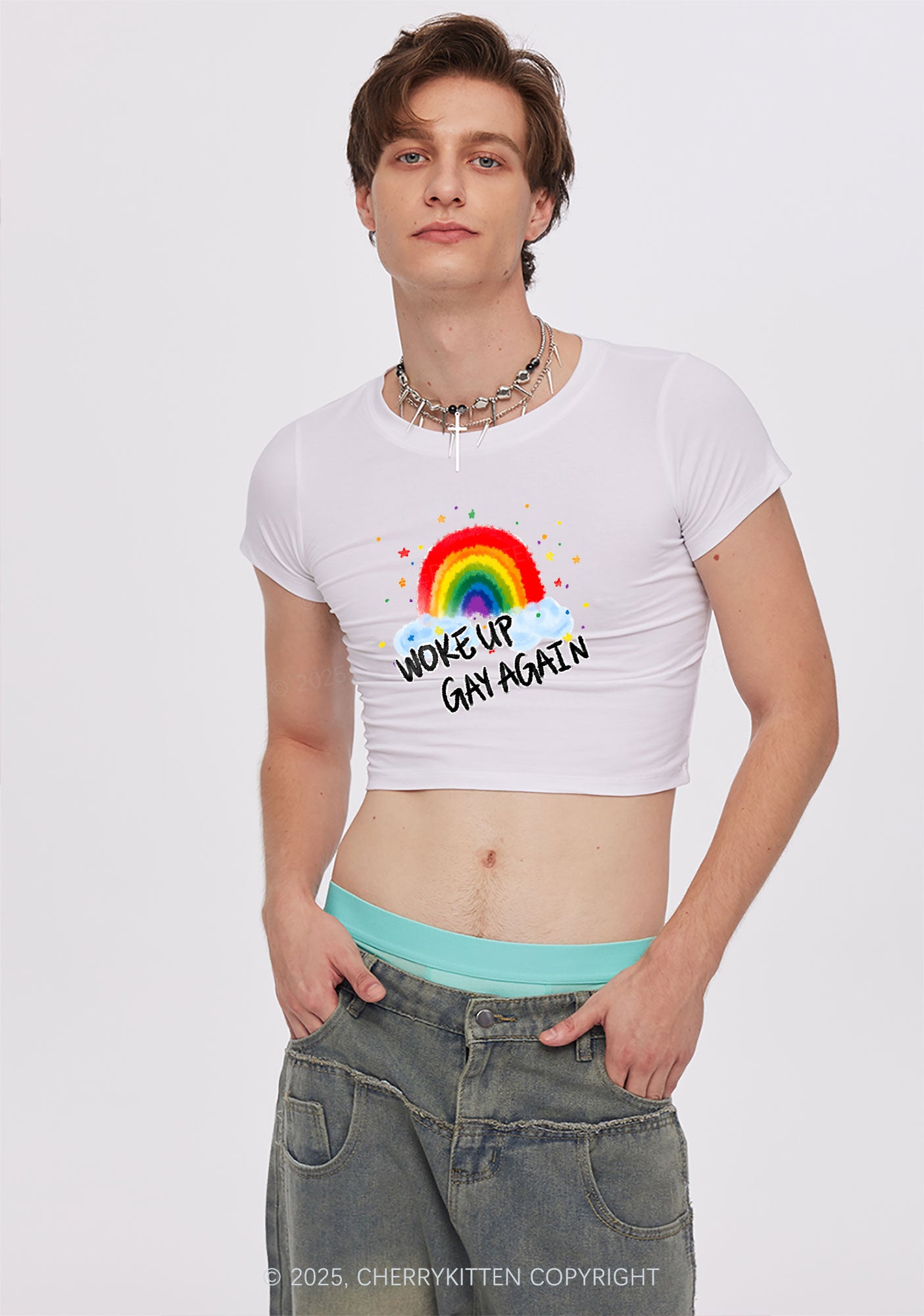 Woke Up Gay Again Y2K Baby Tee Cherrykitten