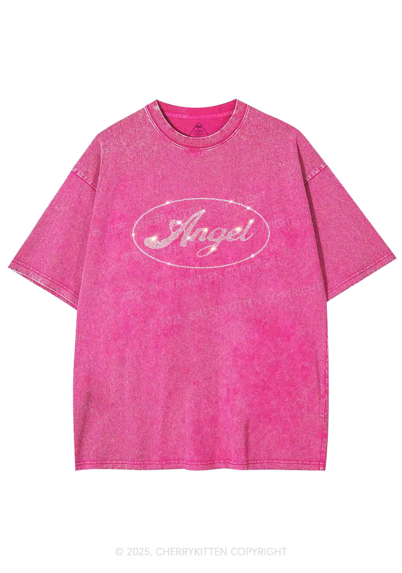 Rhinestone Angel Y2K Shirts Washed Tee Cherrykitten