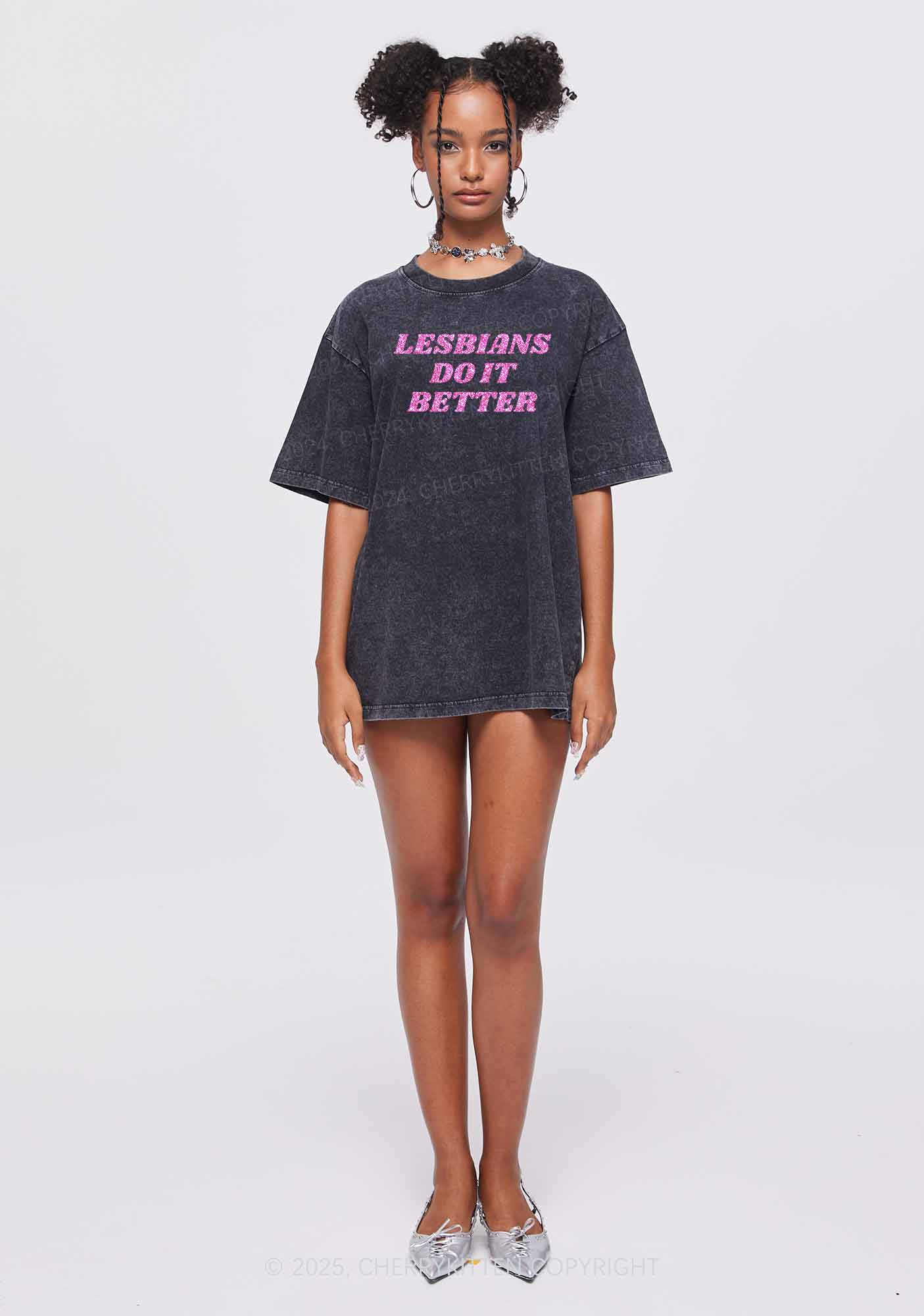 Glitter Lesbians Do It Better Pride Y2K Shirts Washed Tee Cherrykitten