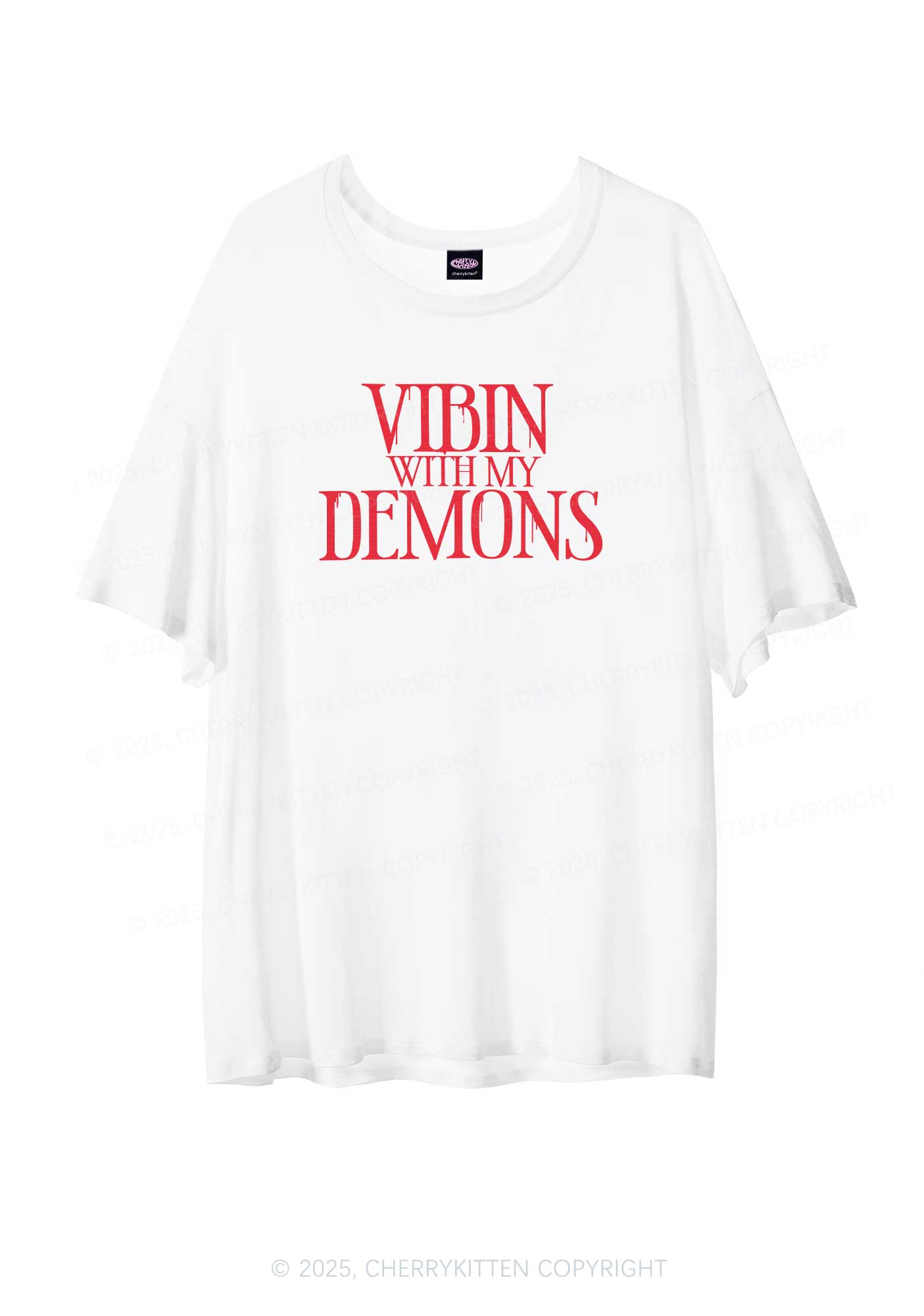 Halloween Vibin With My Demons Y2K Sheer Boyfriend Tee Cherrykitten