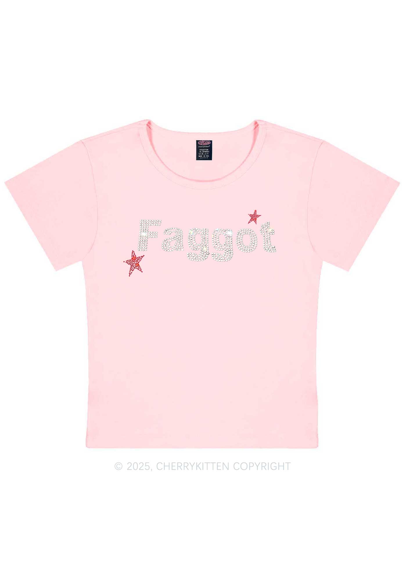 Rhinestone Faggot Pride Y2K Baby Tee Cherrykitten