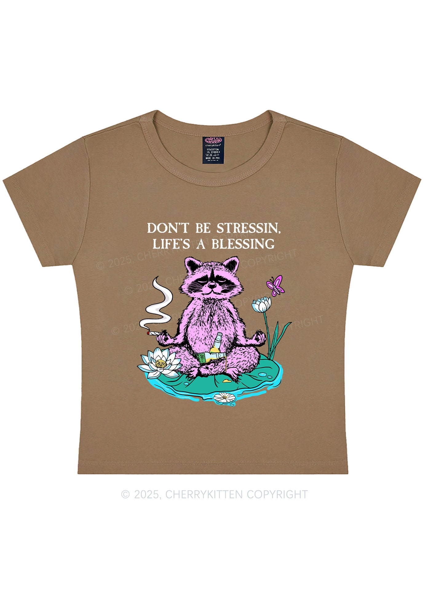 Dont Stress Raccoon Y2K Baby Tee Cherrykitten