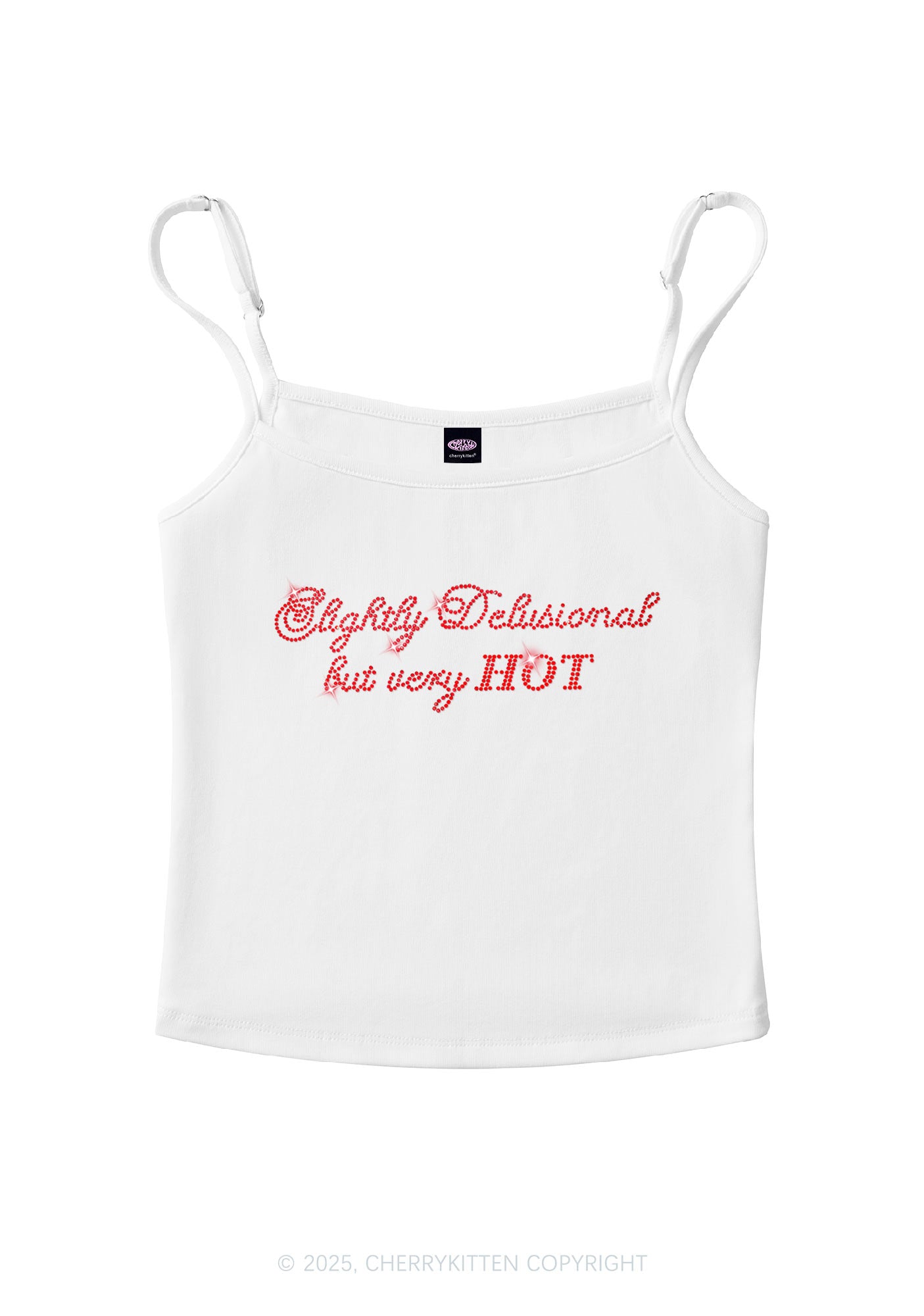 Rhinestone Slightly Delusional But Very Hot Y2K Spaghetti Strap Cami Cherrykitten