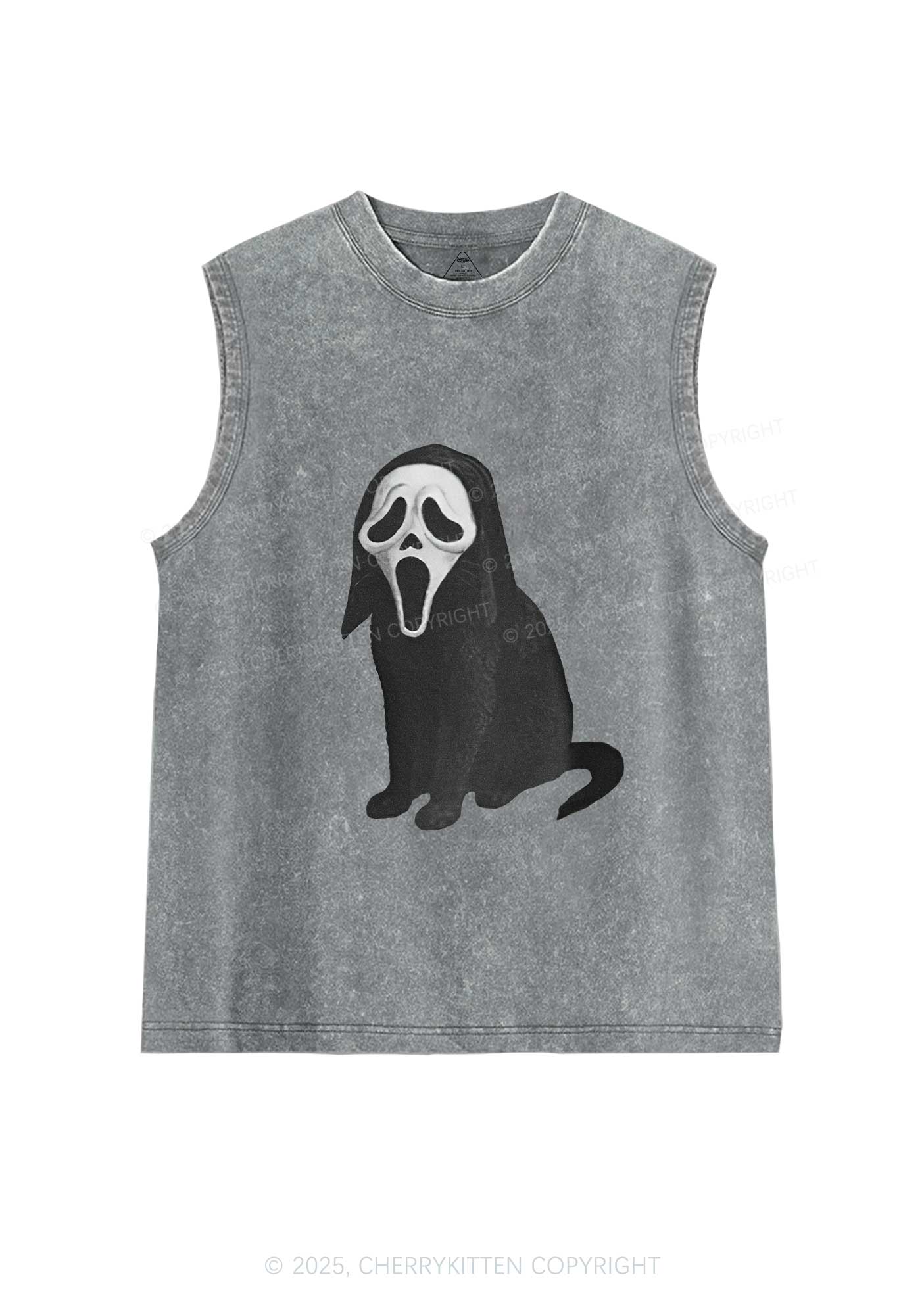 Halloween Ghostcat Y2K Washed Muscle Tank Cherrykitten