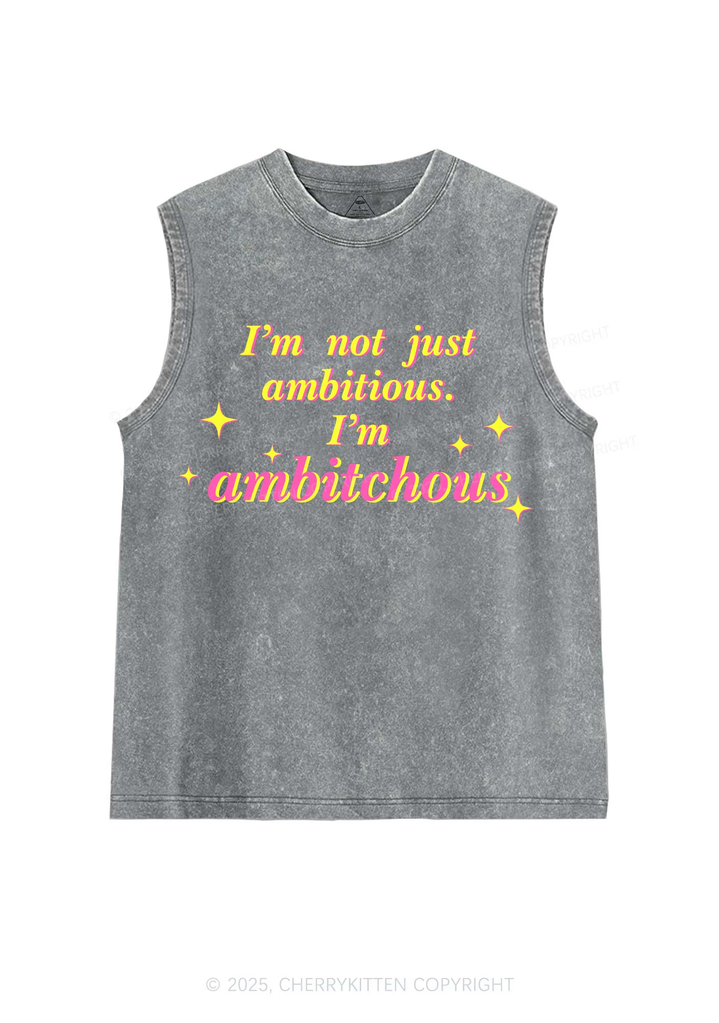 Not Ambitious Im Ambxxchous Y2K Washed Muscle Tank Cherrykitten