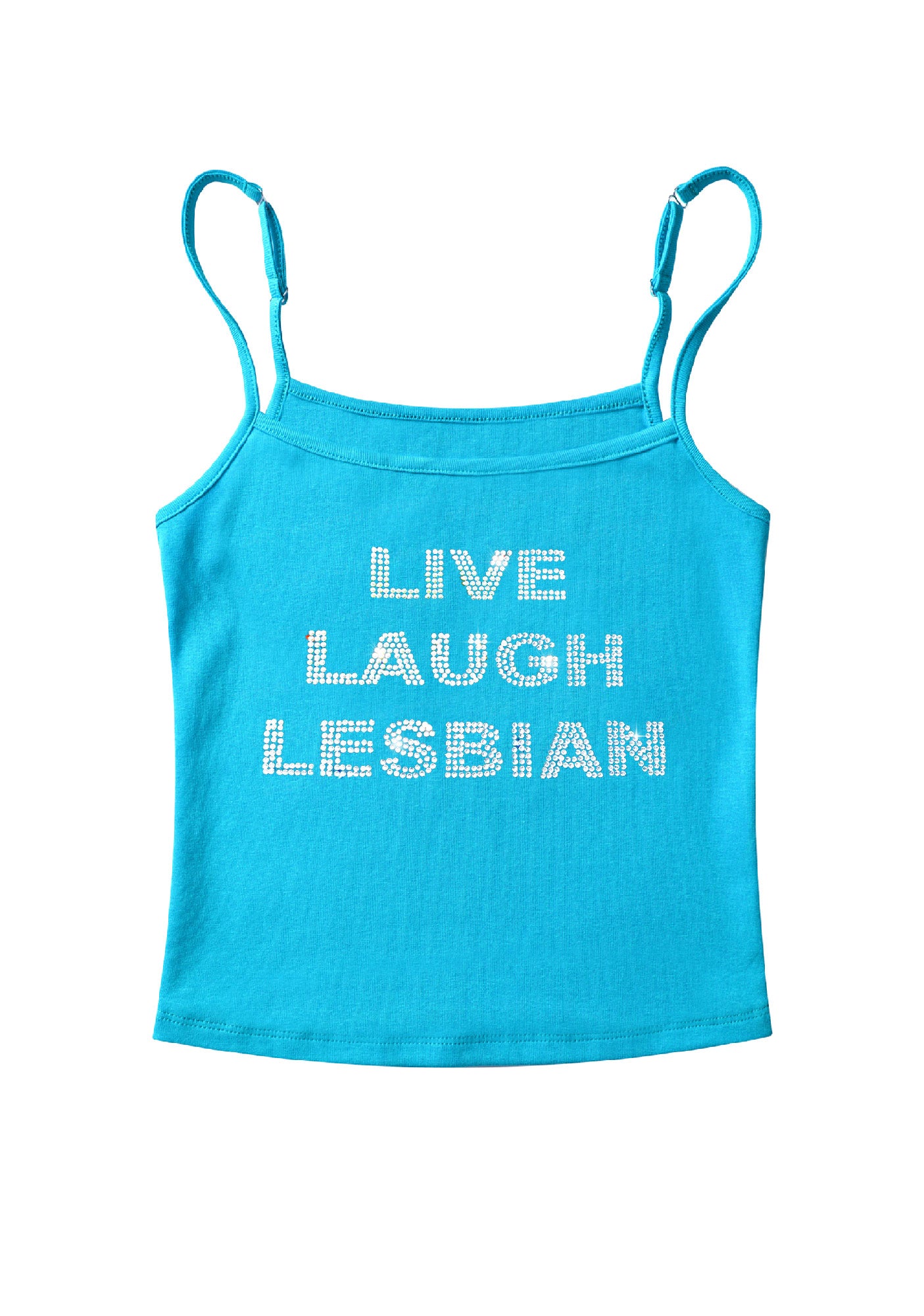 Rhinestone Live Laugh Lesbian Pride Y2K Spaghetti Strap Cami Cherrykitten