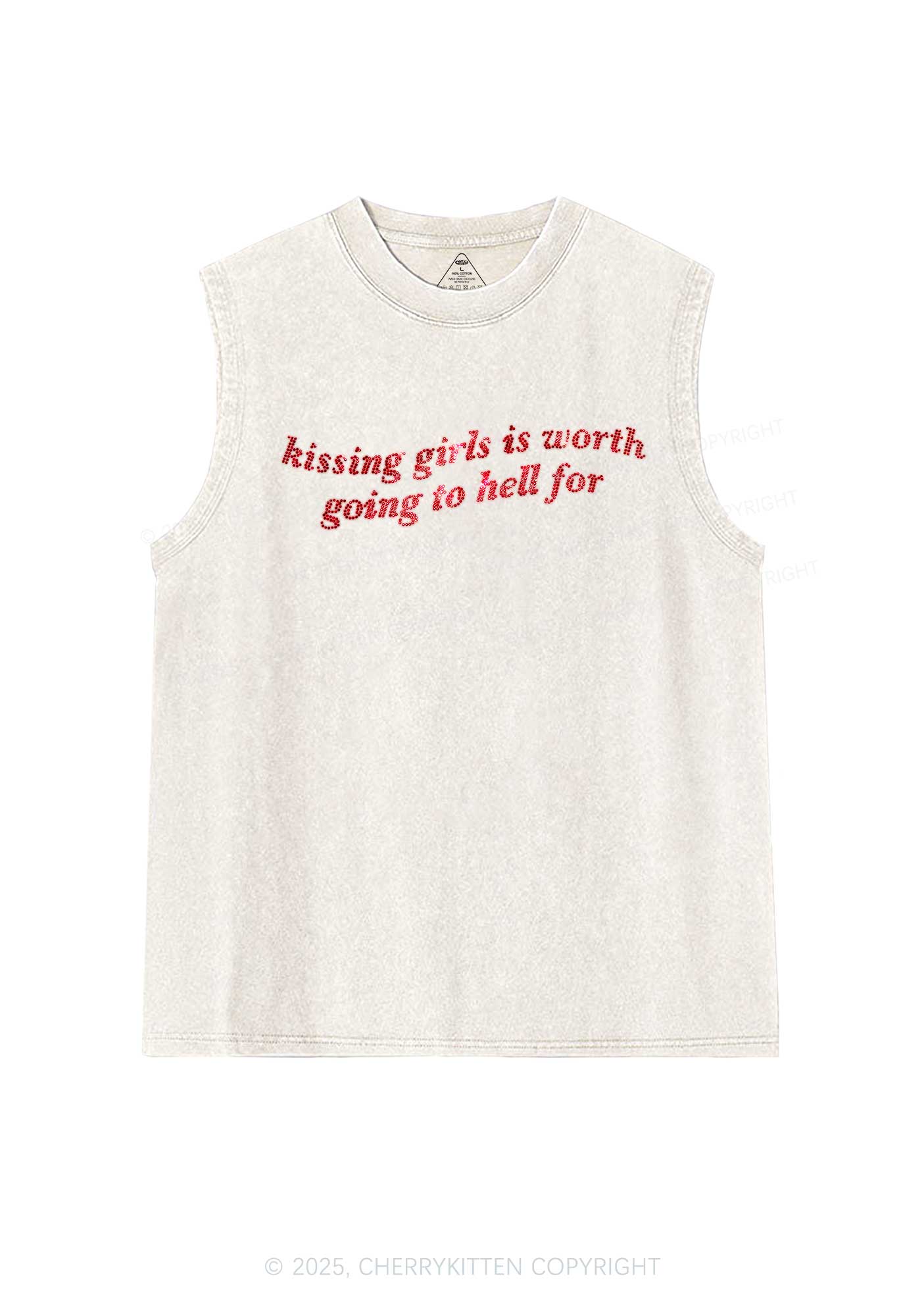 Rhinestone Kissing Girls is Worth Pride Y2K Washed Muscle Tank Cherrykitten