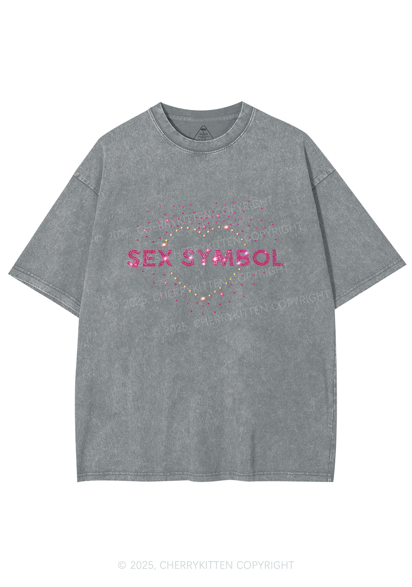 Rhinestone Sx Symbol Y2K Shirts Washed Tee Cherrykitten