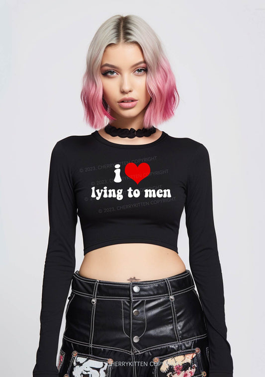 I Love Lying To Men Y2K Long Sleeve Crop Top Cherrykitten