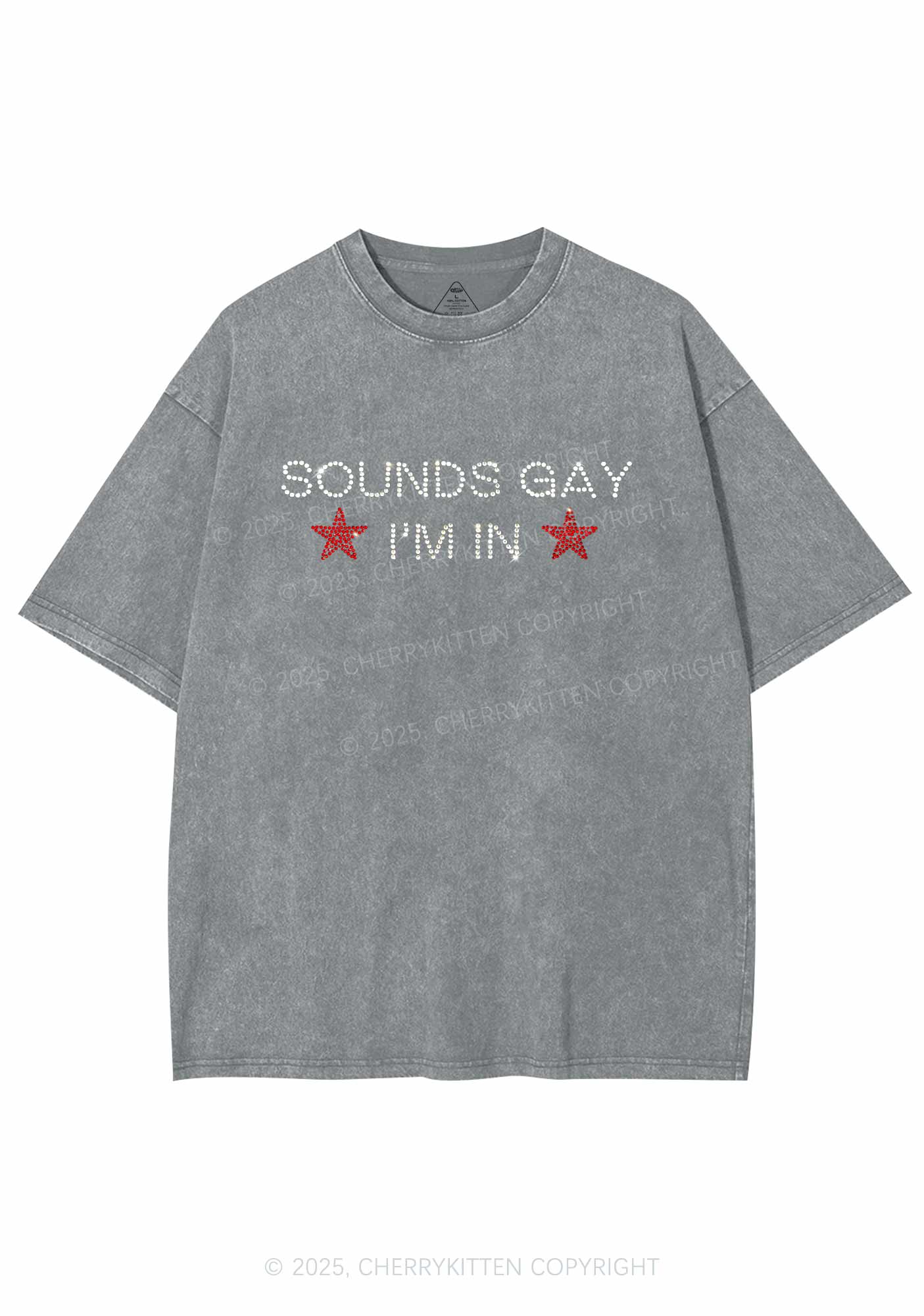 Rhinestone Sounds Gay Pride Y2K Shirts Washed Tee Cherrykitten